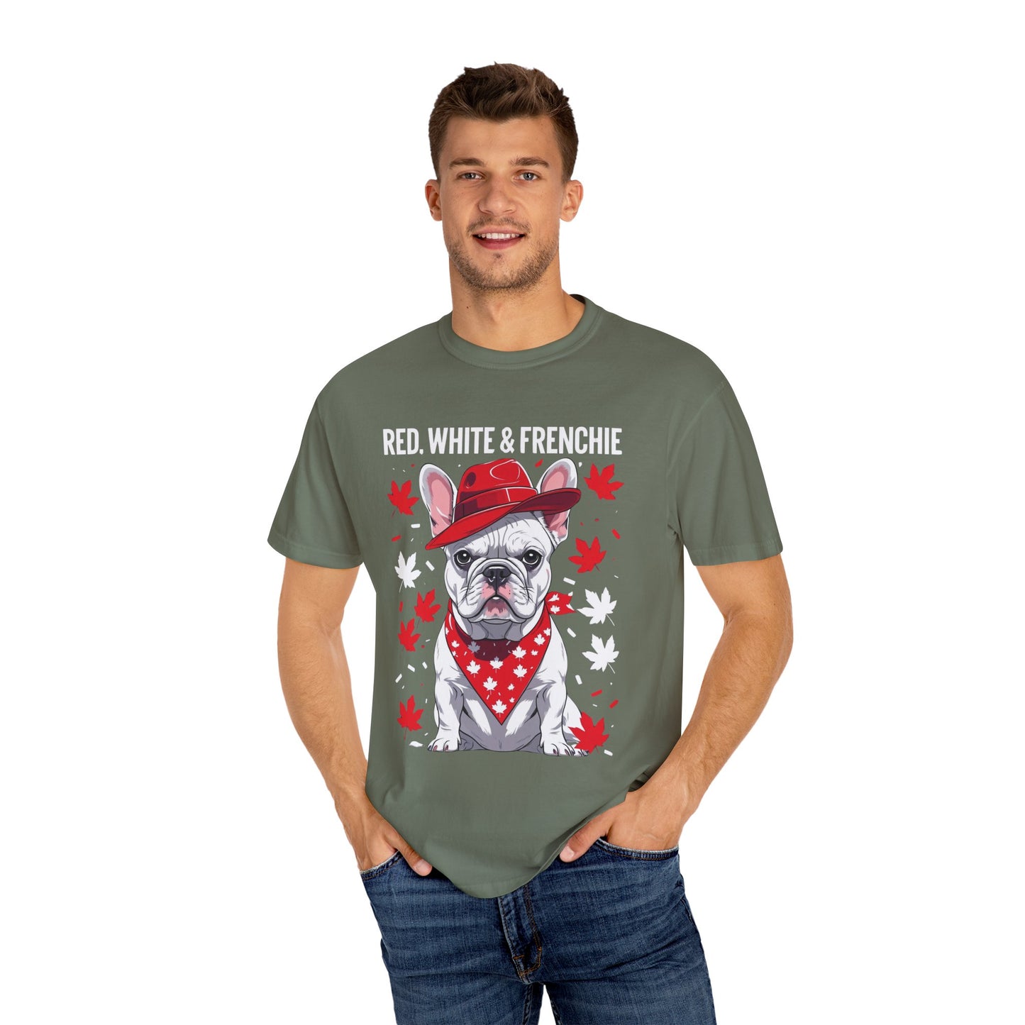 Red, White & Frenchie – Unisex Garment-Dyed Canada Day Tee