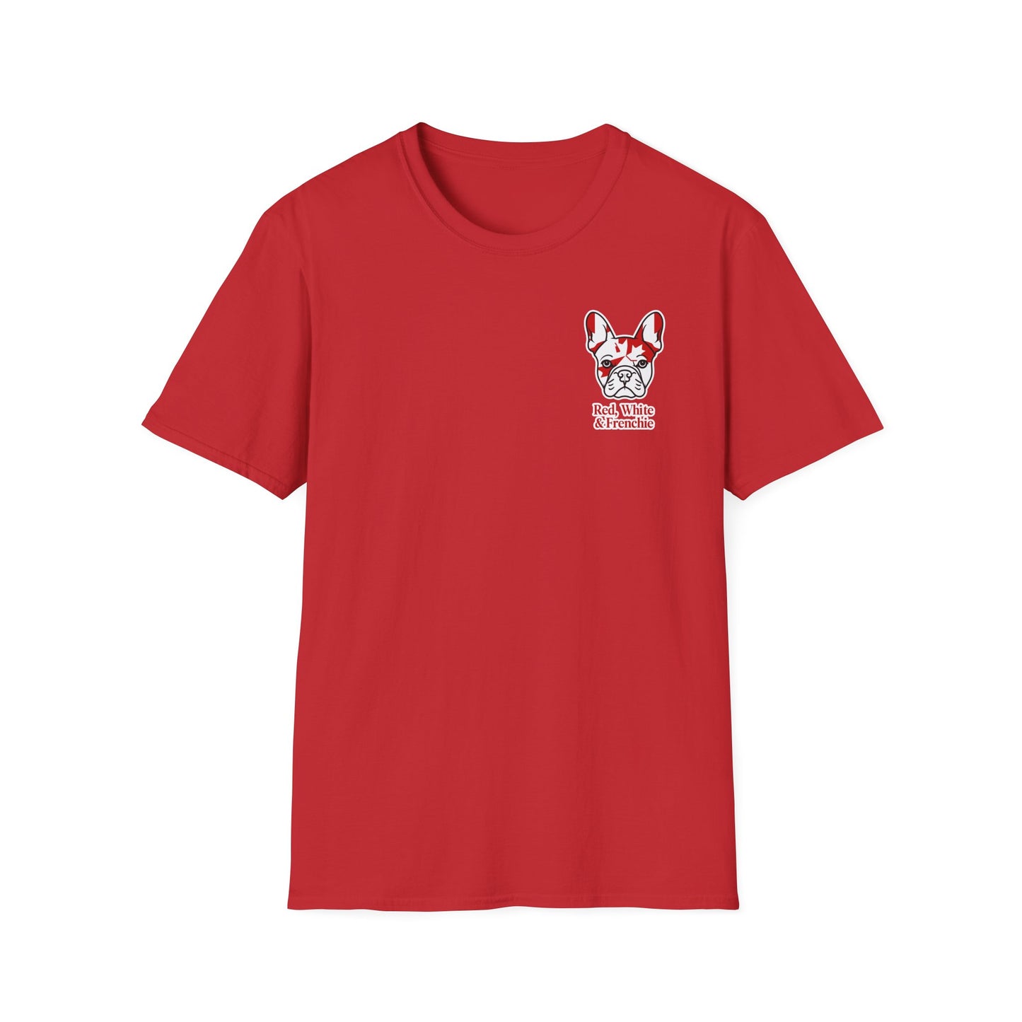 Red, White & Frenchie – Left Chest Logo Unisex Jersey Tee │ Canada Day French Bulldog Shirt