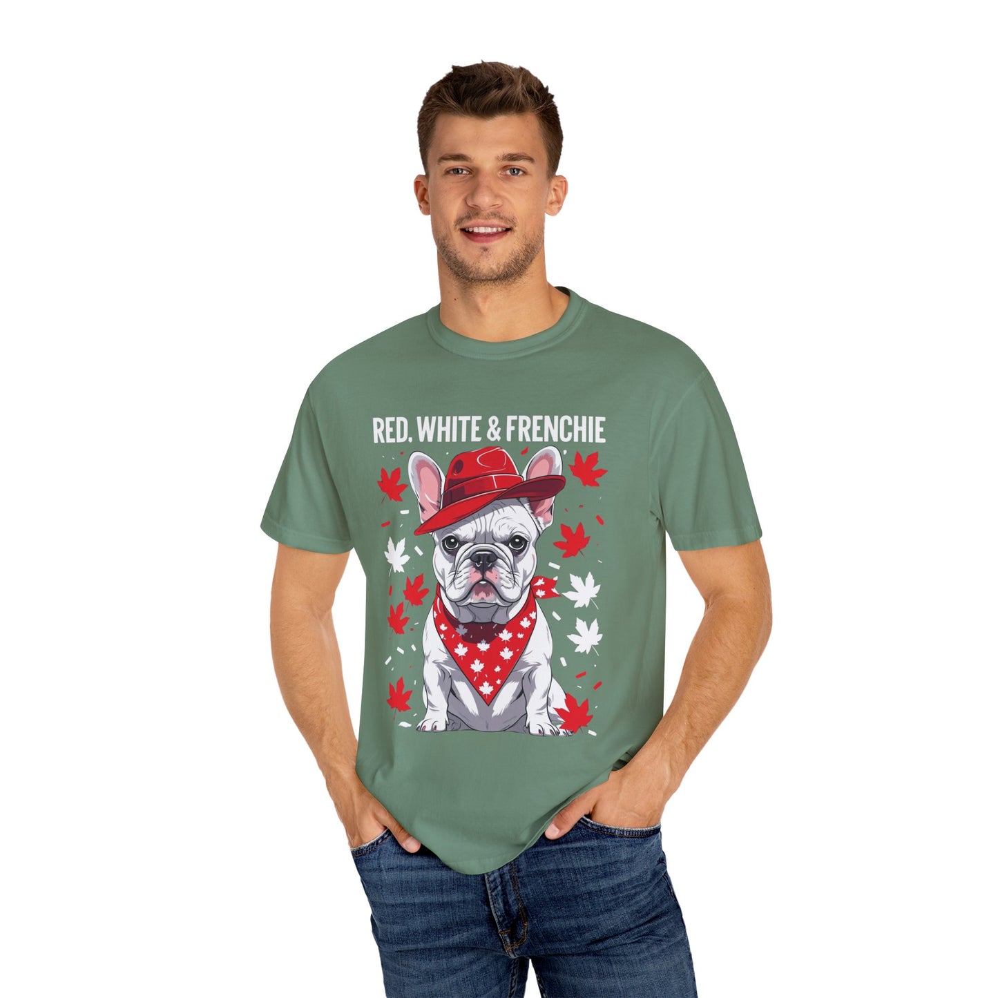 Red, White & Frenchie – Unisex Garment-Dyed Canada Day Tee