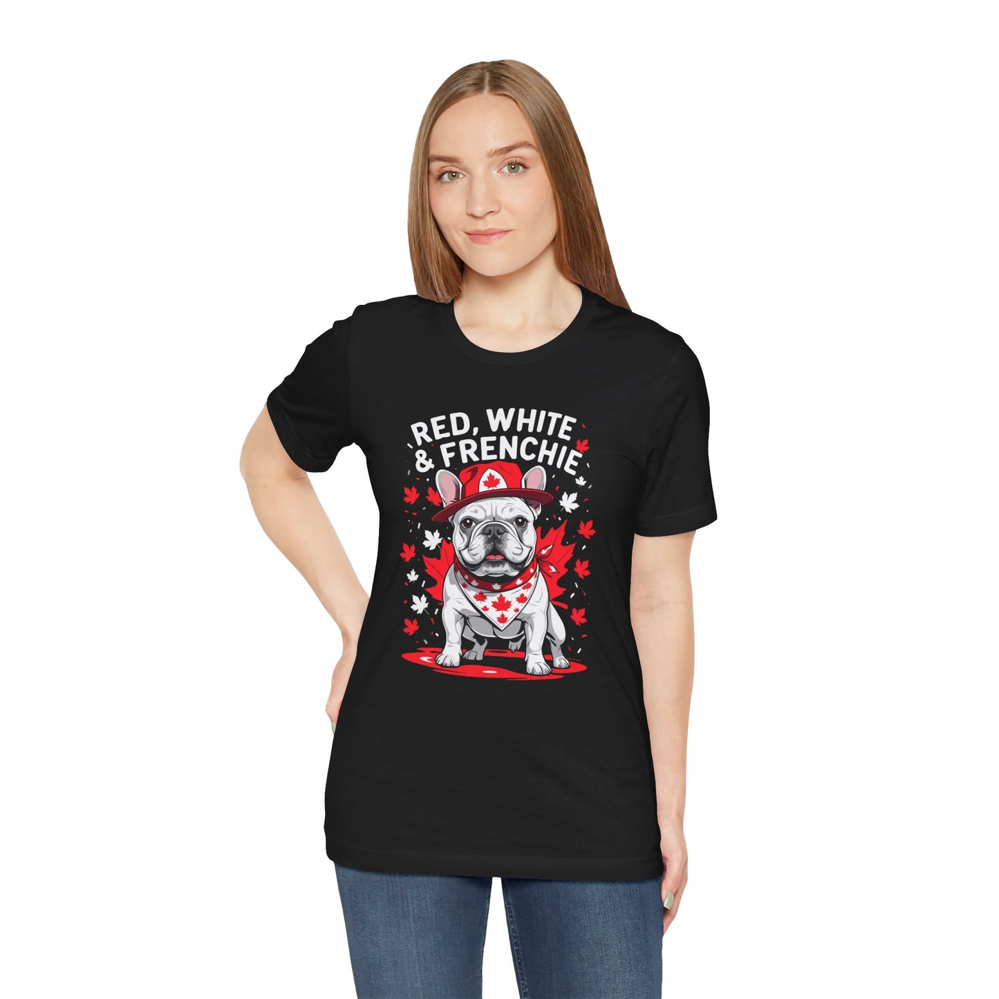 Red, White & Frenchie – Unisex Jersey Short Sleeve Tee │ Canada Day French Bulldog Shirt