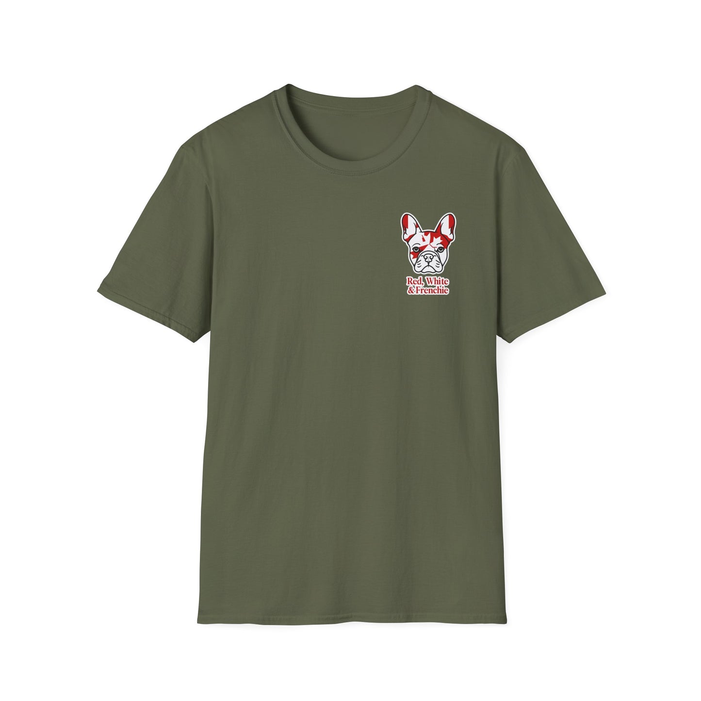 Red, White & Frenchie – Left Chest Logo Unisex Jersey Tee │ Canada Day French Bulldog Shirt