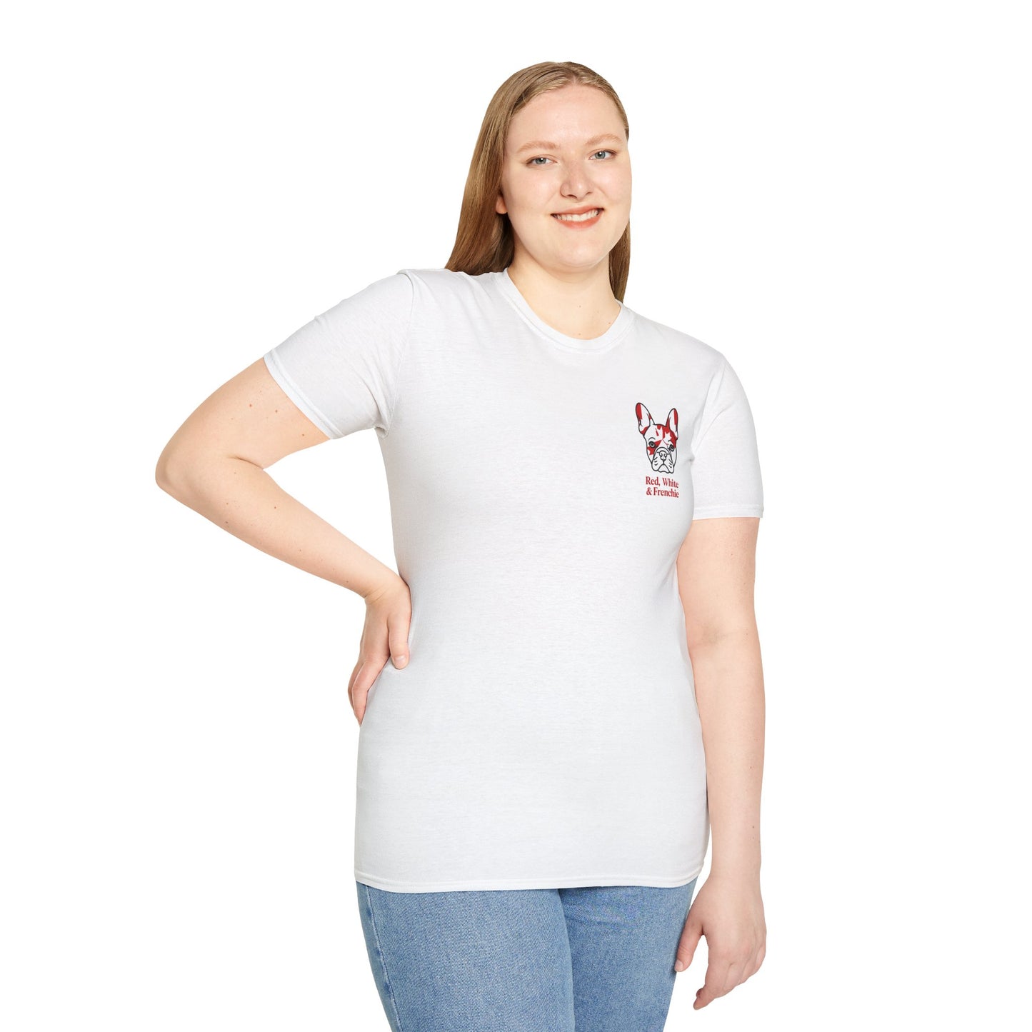 Red, White & Frenchie – Left Chest Logo Unisex Jersey Tee │ Canada Day French Bulldog Shirt