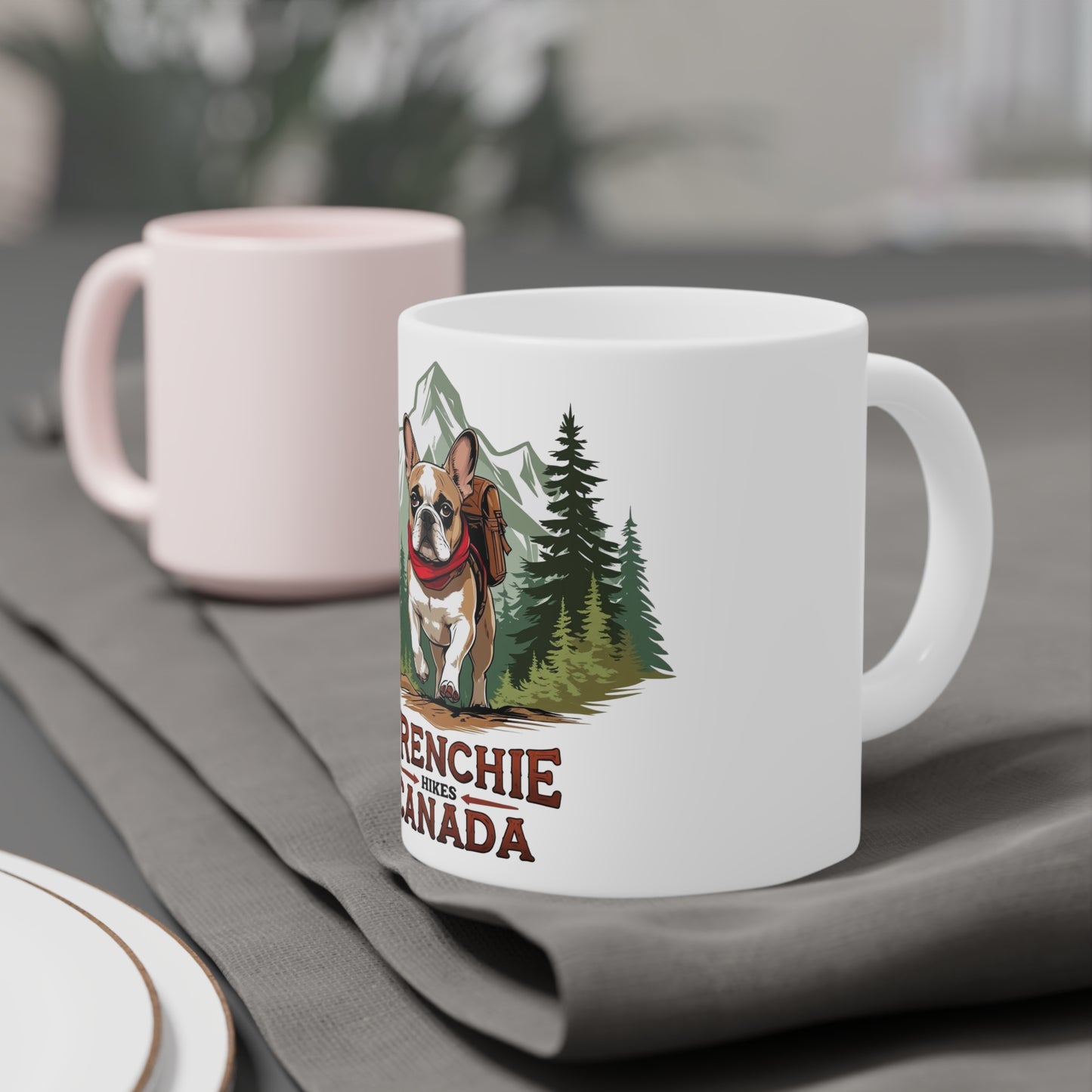 Frenchie Hikes Canada – Ceramic Adventure Mug (11 oz | 15 oz | 20 oz) │ French Bulldog Gift