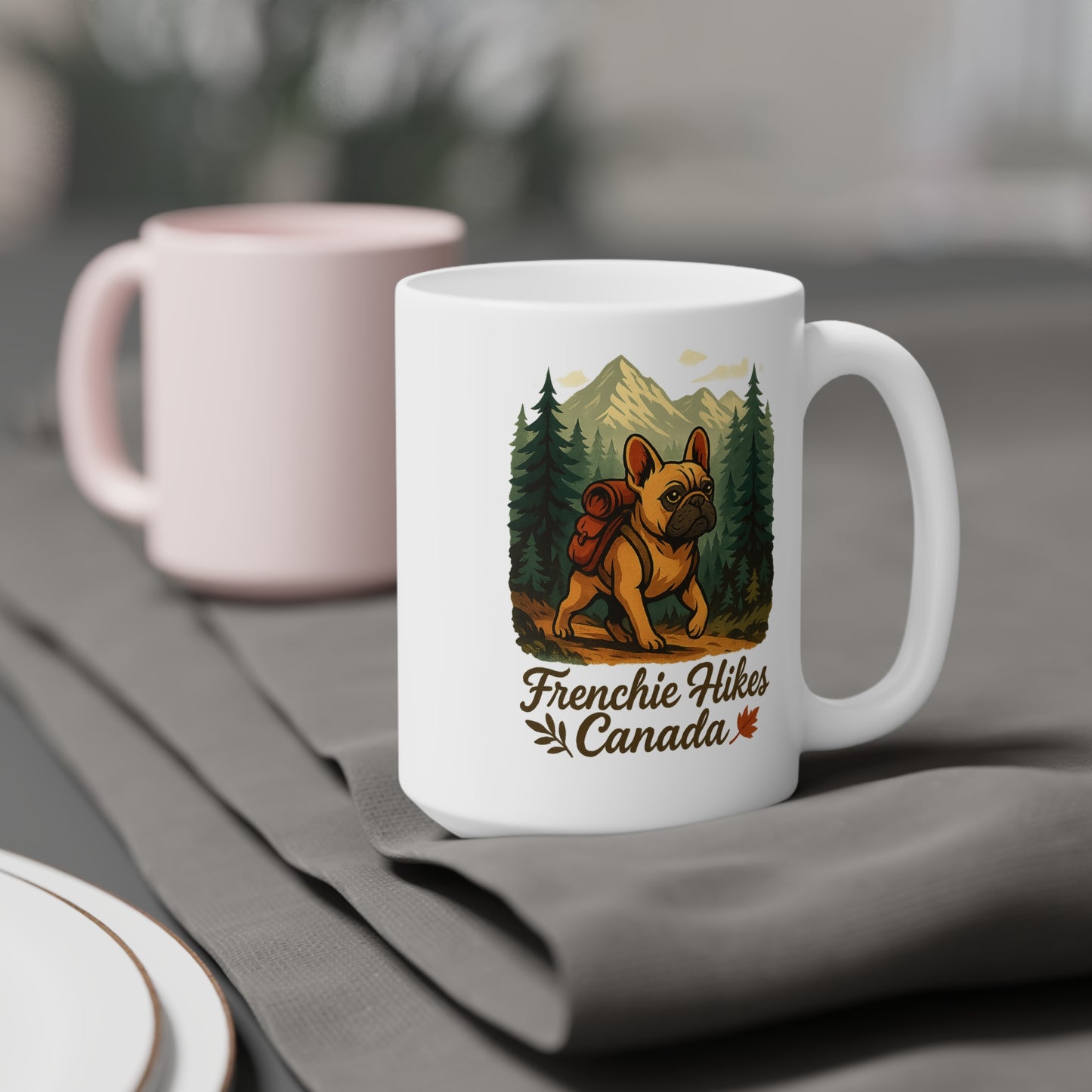 Frenchie Hikes Canada – Ceramic Coffee Mug (11 oz & 15 oz)