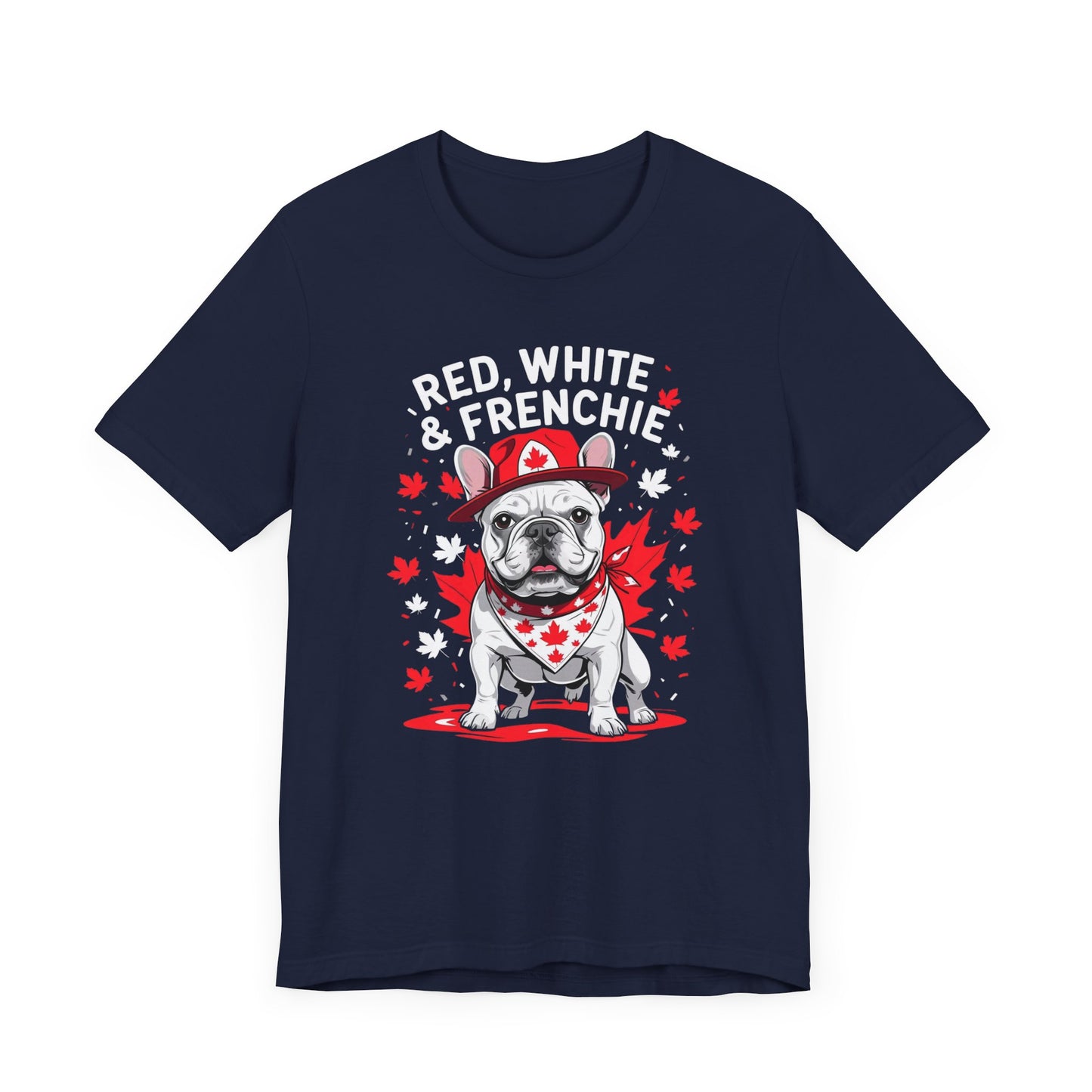 Red, White & Frenchie – Unisex Jersey Short Sleeve Tee │ Canada Day French Bulldog Shirt