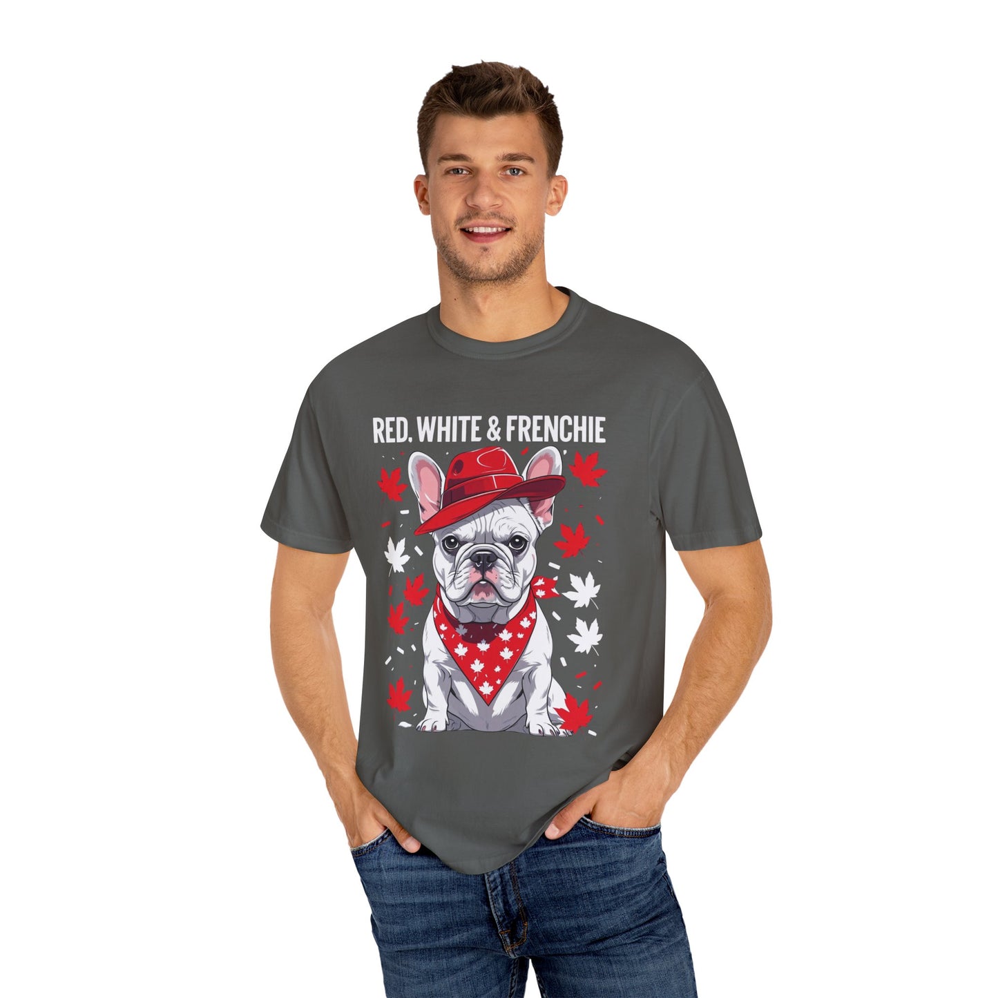 Red, White & Frenchie – Unisex Garment-Dyed Canada Day Tee