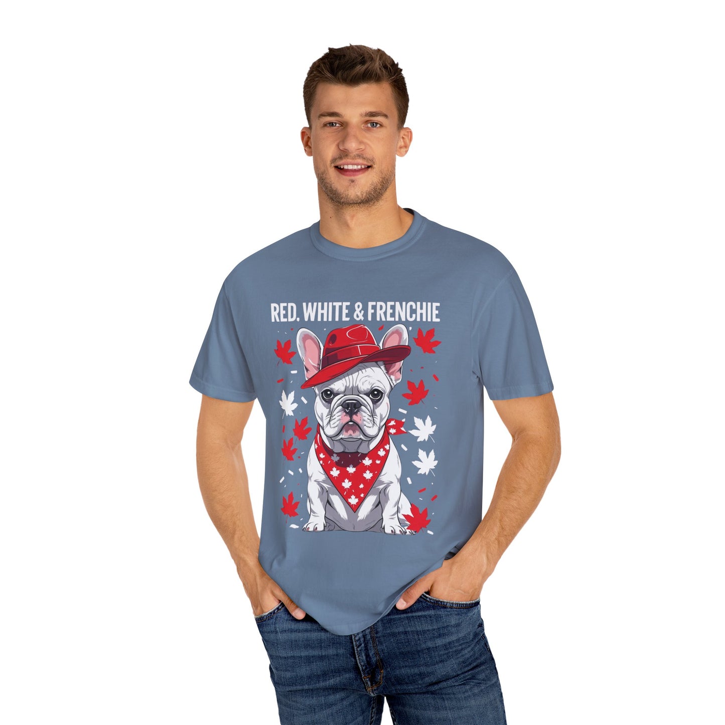 Red, White & Frenchie – Unisex Garment-Dyed Canada Day Tee