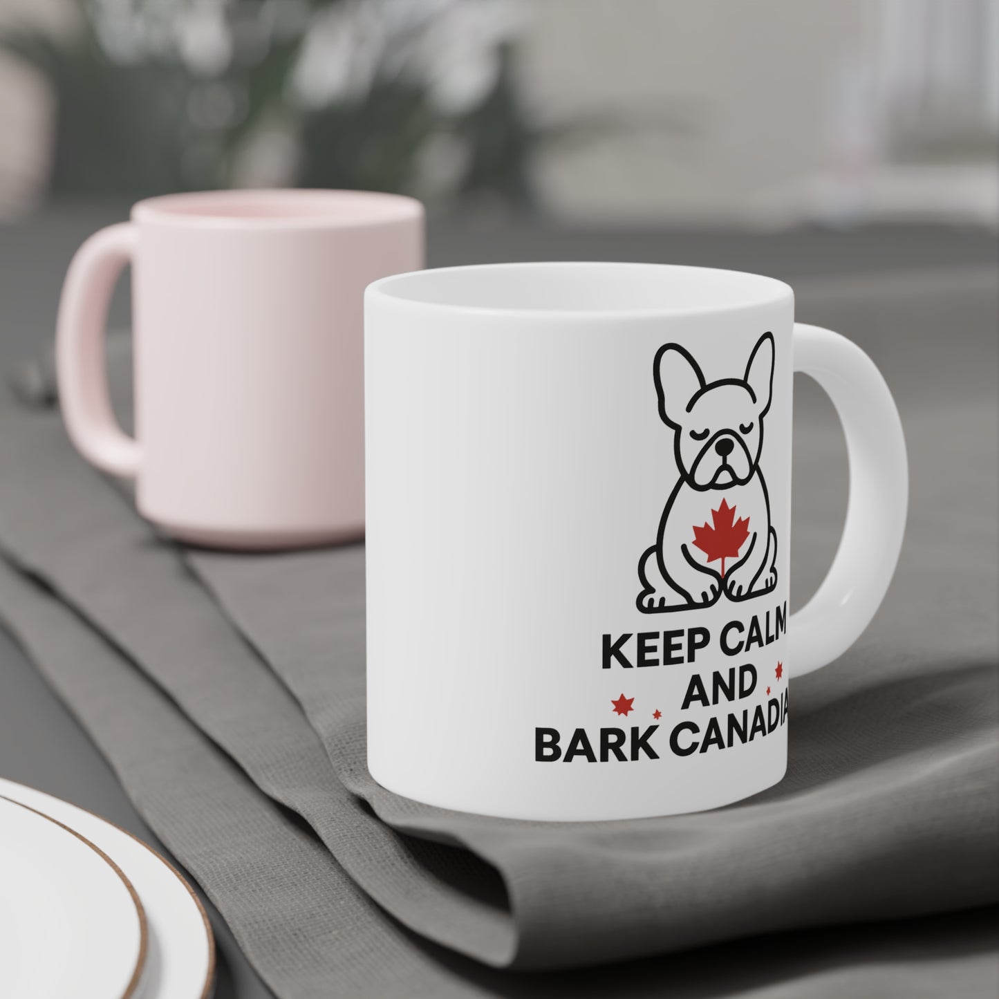 Keep Calm and Bark Canadian – Frenchie Canada Day Mug & Tee