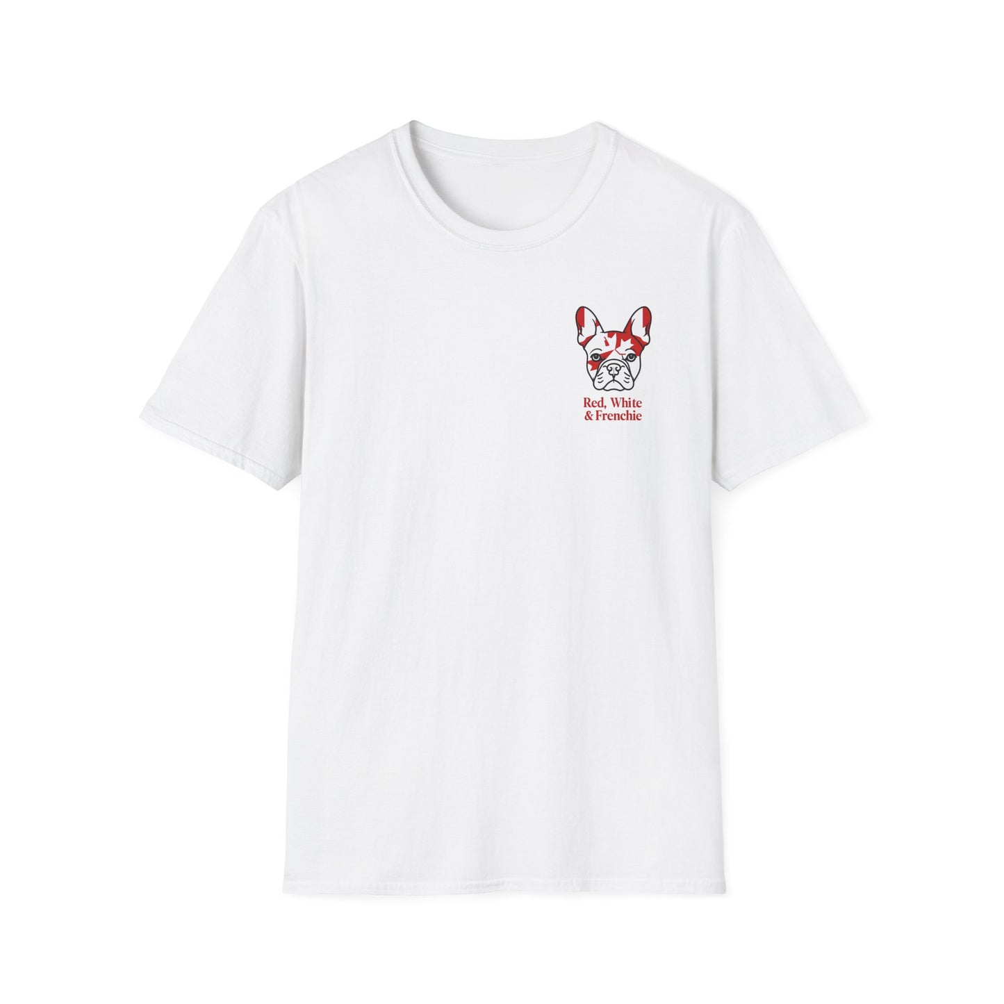 Red, White & Frenchie – Left Chest Logo Unisex Jersey Tee │ Canada Day French Bulldog Shirt