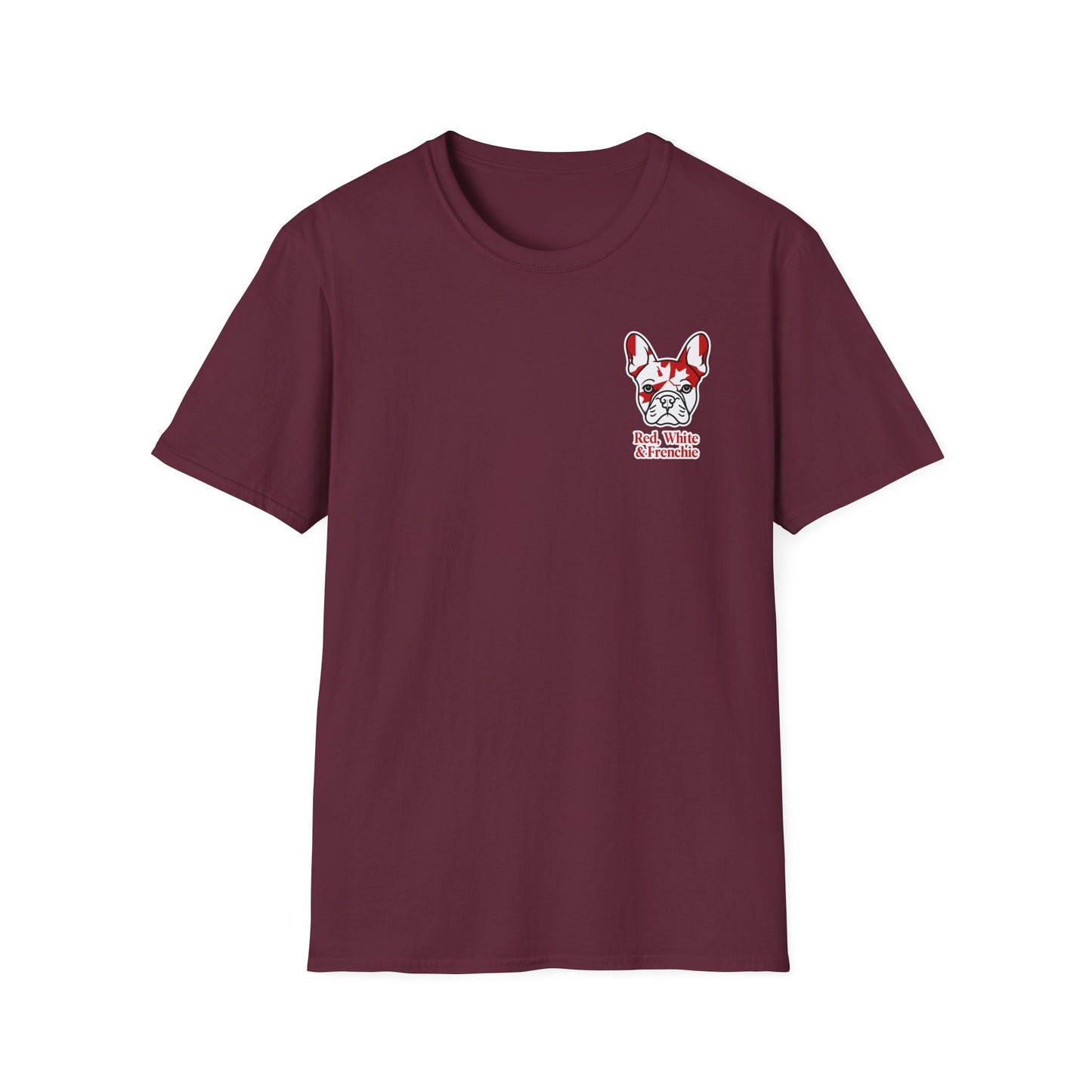 Red, White & Frenchie – Left Chest Logo Unisex Jersey Tee │ Canada Day French Bulldog Shirt