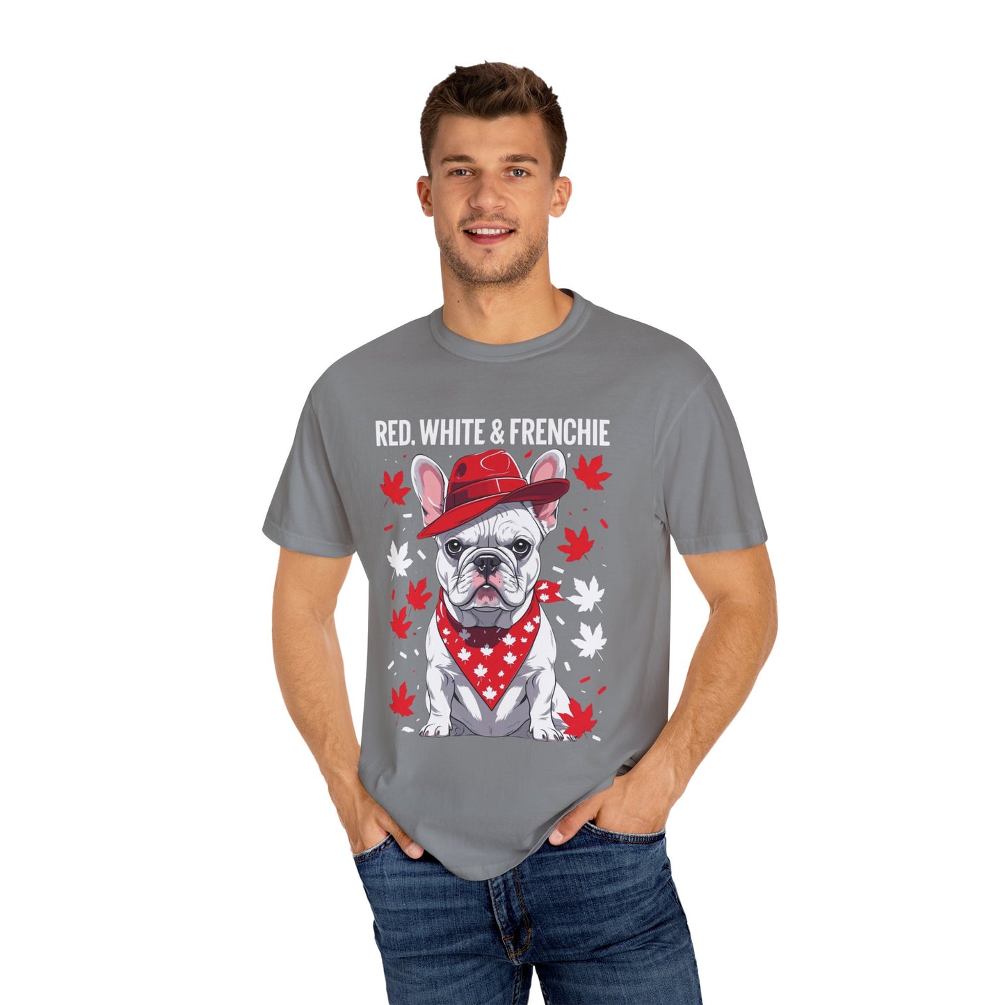 Red, White & Frenchie – Unisex Garment-Dyed Canada Day Tee