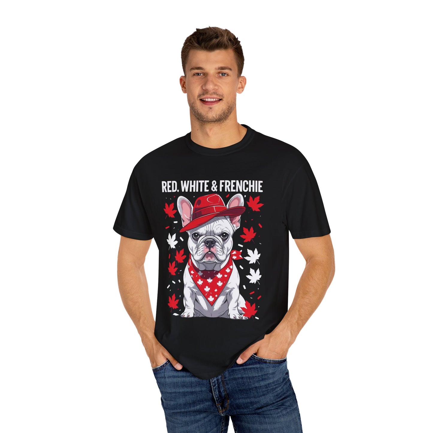 Red, White & Frenchie – Unisex Garment-Dyed Canada Day Tee