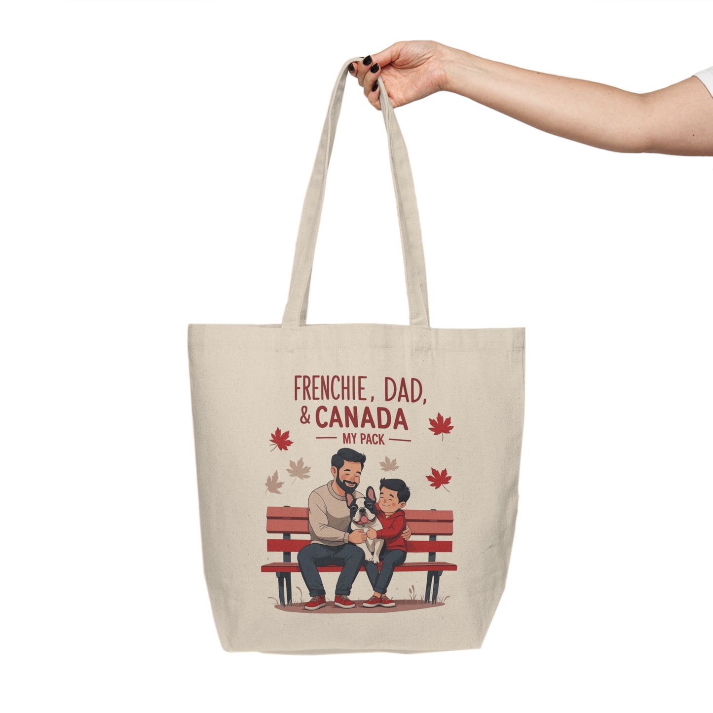 Frenchie, Dad & Canada “My Pack” – Premium Canvas Tote Bag │ Canada Day Dog Dad Gift