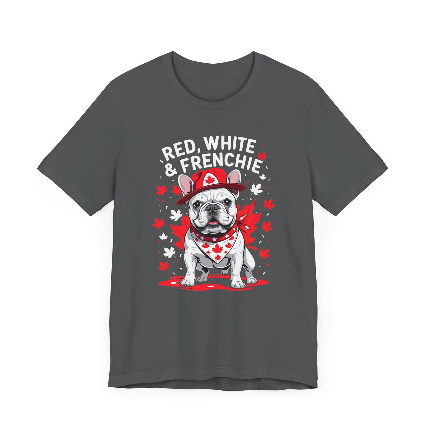 Red, White & Frenchie – Unisex Jersey Short Sleeve Tee │ Canada Day French Bulldog Shirt