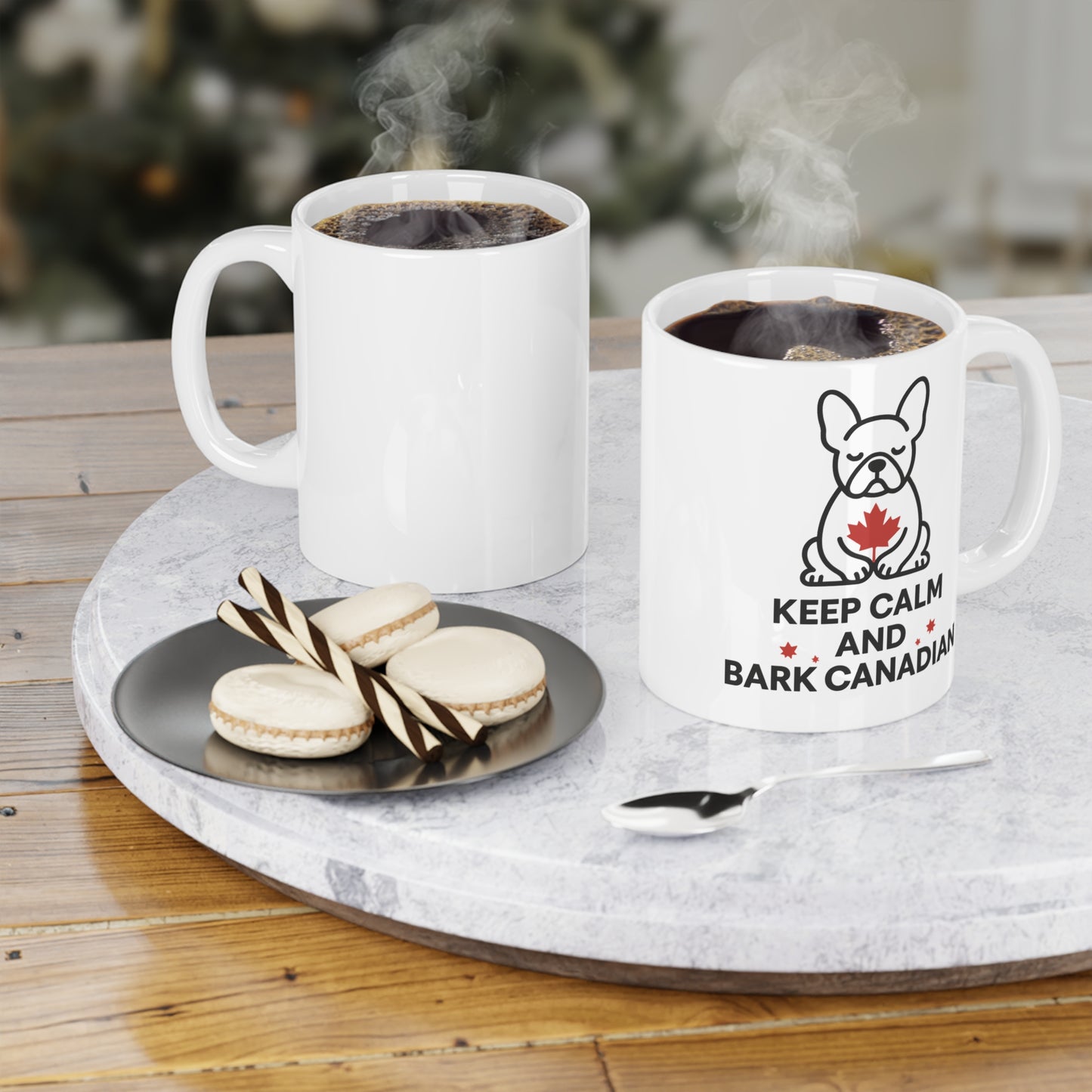 Keep Calm and Bark Canadian – Frenchie Canada Day Mug & Tee