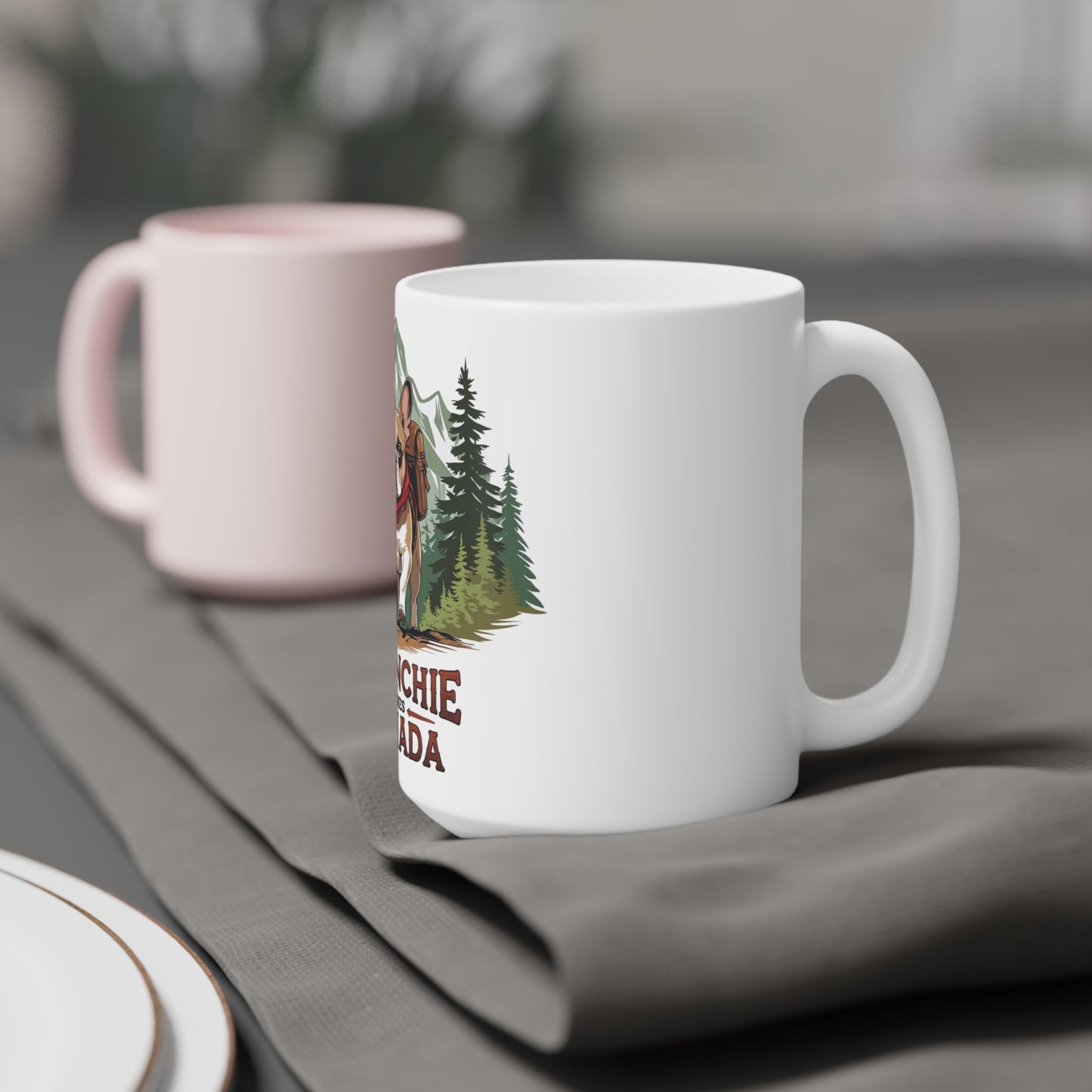 Frenchie Hikes Canada – Ceramic Adventure Mug (11 oz | 15 oz | 20 oz) │ French Bulldog Gift