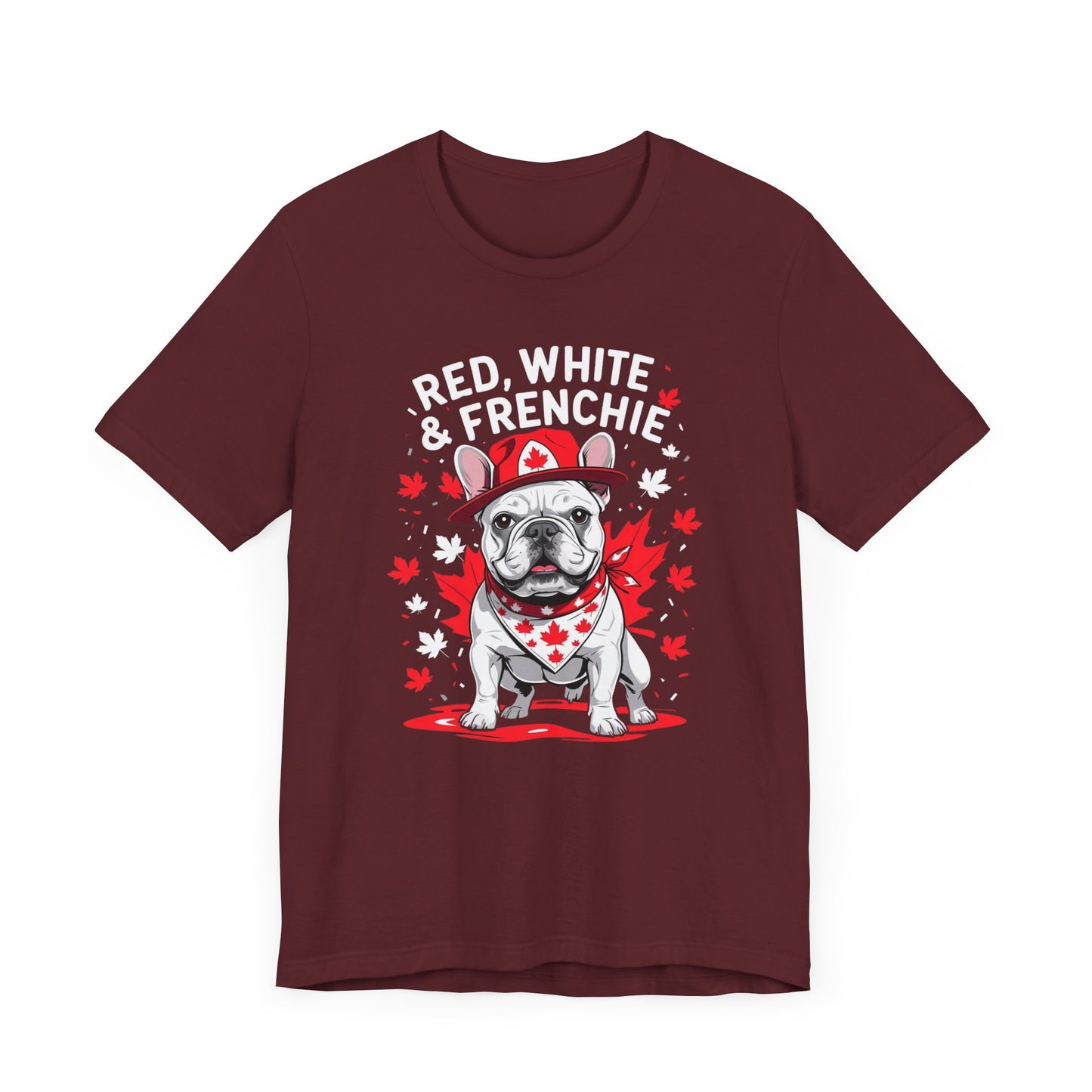 Red, White & Frenchie – Unisex Jersey Short Sleeve Tee │ Canada Day French Bulldog Shirt