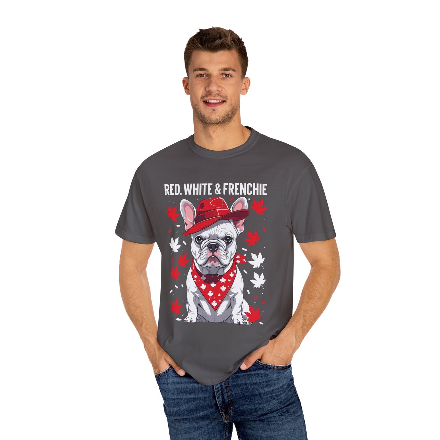 Red, White & Frenchie – Unisex Garment-Dyed Canada Day Tee