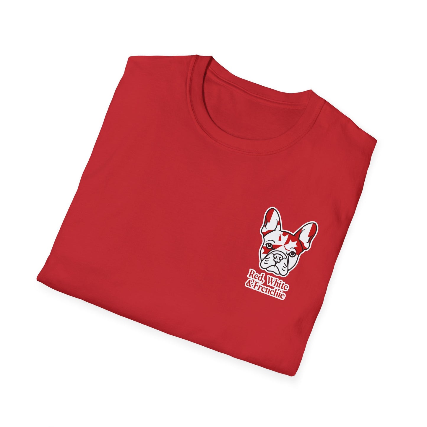 Red, White & Frenchie – Left Chest Logo Unisex Jersey Tee │ Canada Day French Bulldog Shirt