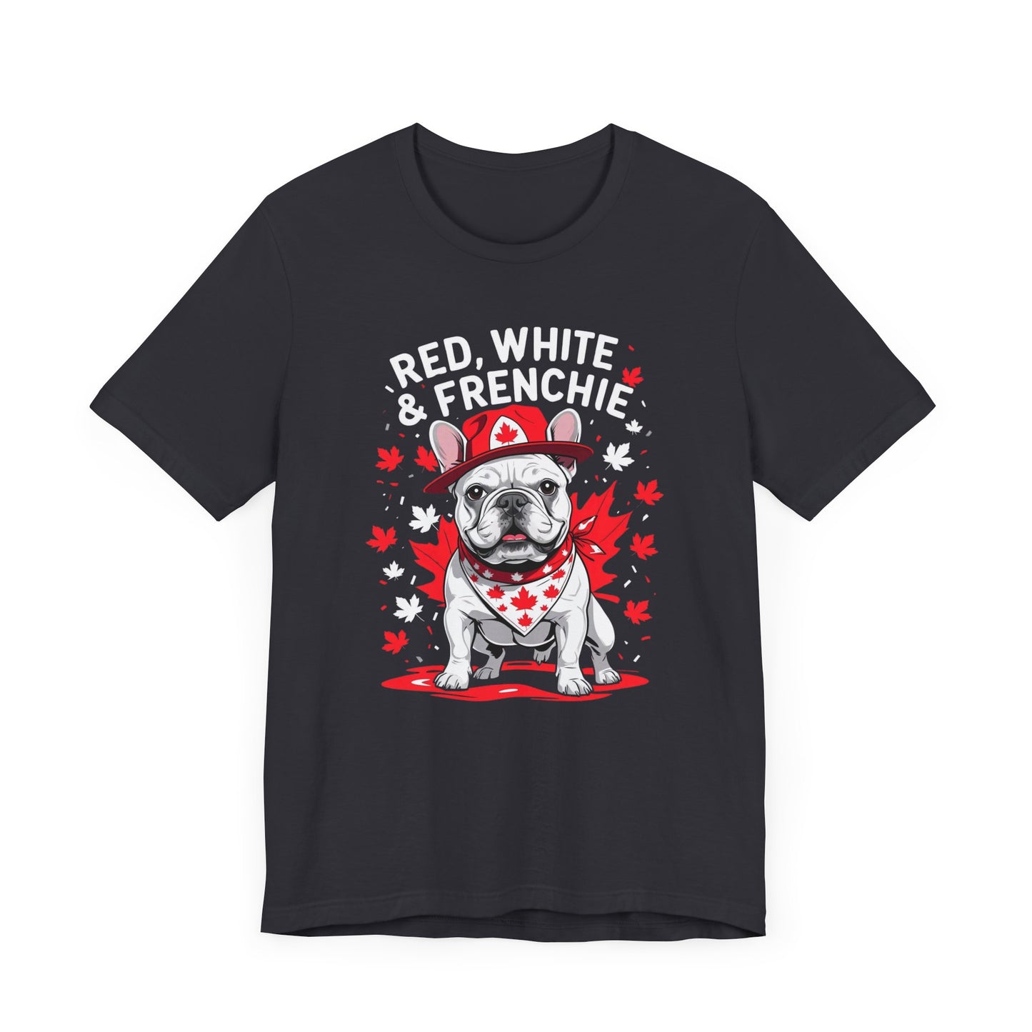 Red, White & Frenchie – Unisex Jersey Short Sleeve Tee │ Canada Day French Bulldog Shirt