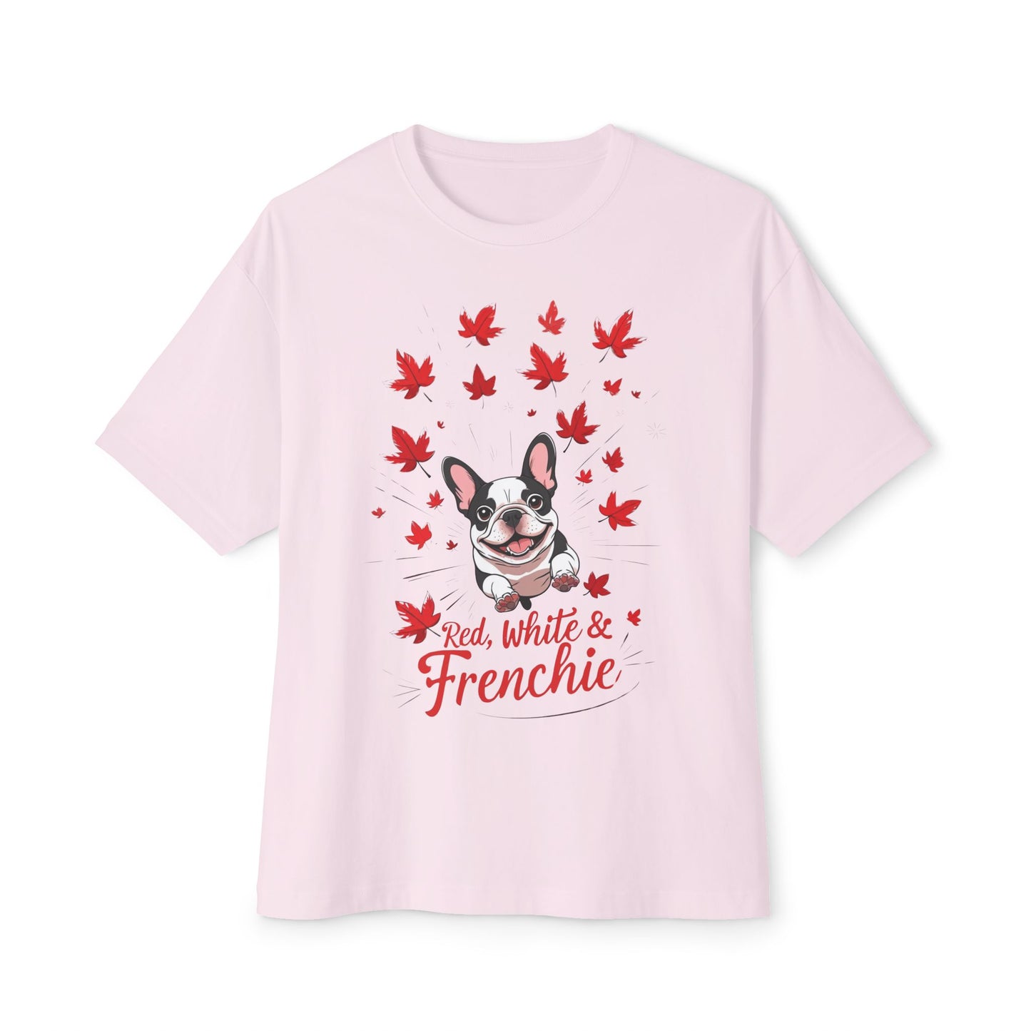 Oversized Unisex Canada Day T-Shirt | Red, White & Frenchie French Bulldog Tee
