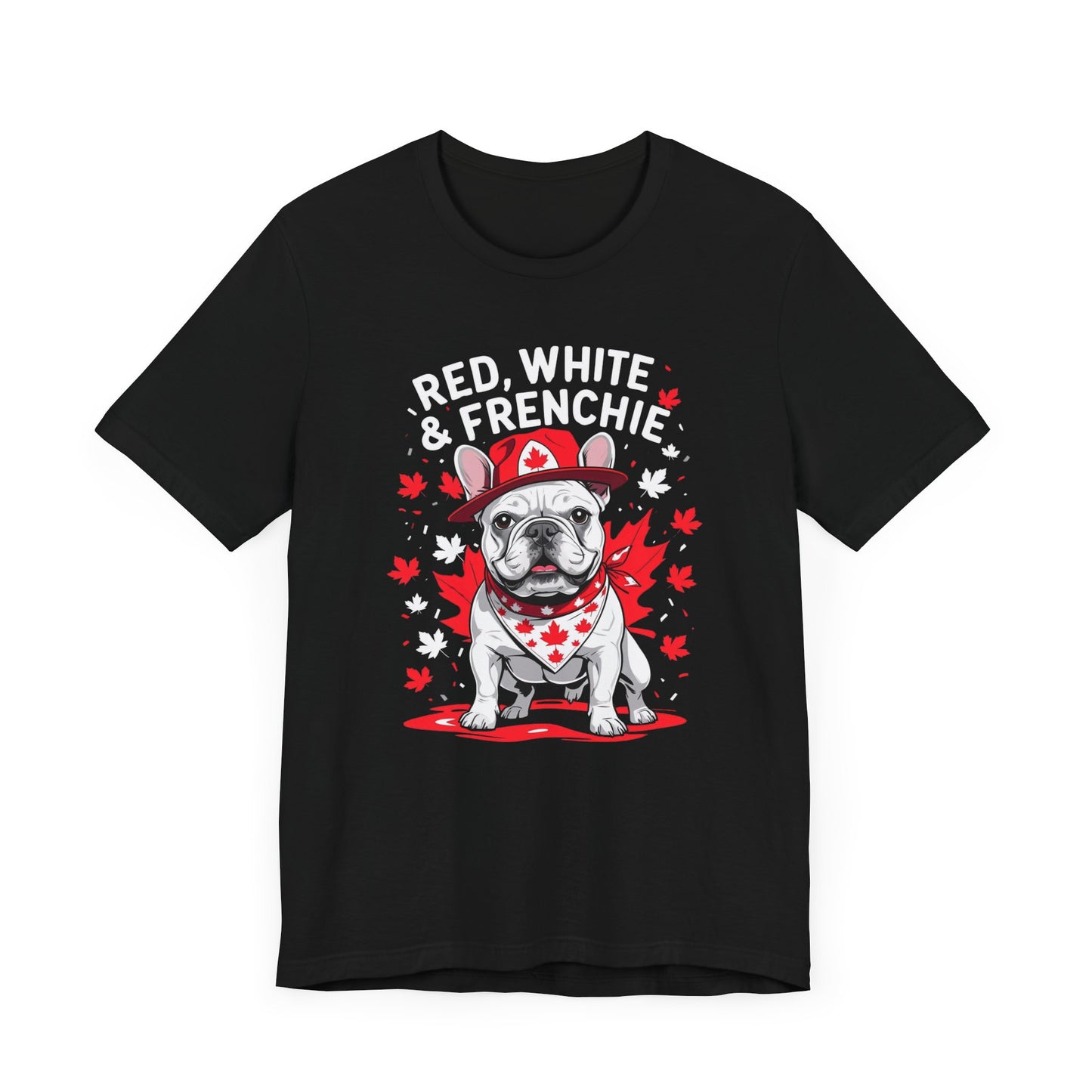 Red, White & Frenchie – Unisex Jersey Short Sleeve Tee │ Canada Day French Bulldog Shirt