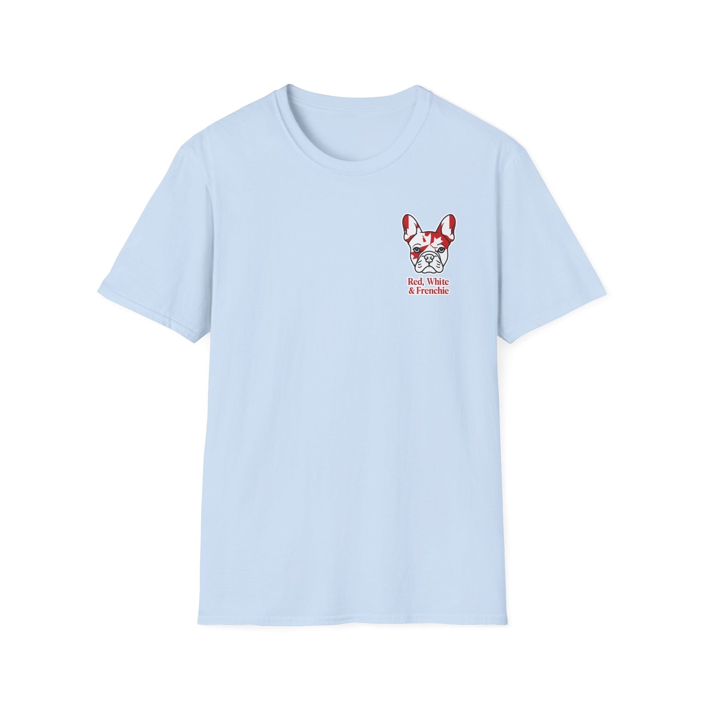 Red, White & Frenchie – Left Chest Logo Unisex Jersey Tee │ Canada Day French Bulldog Shirt
