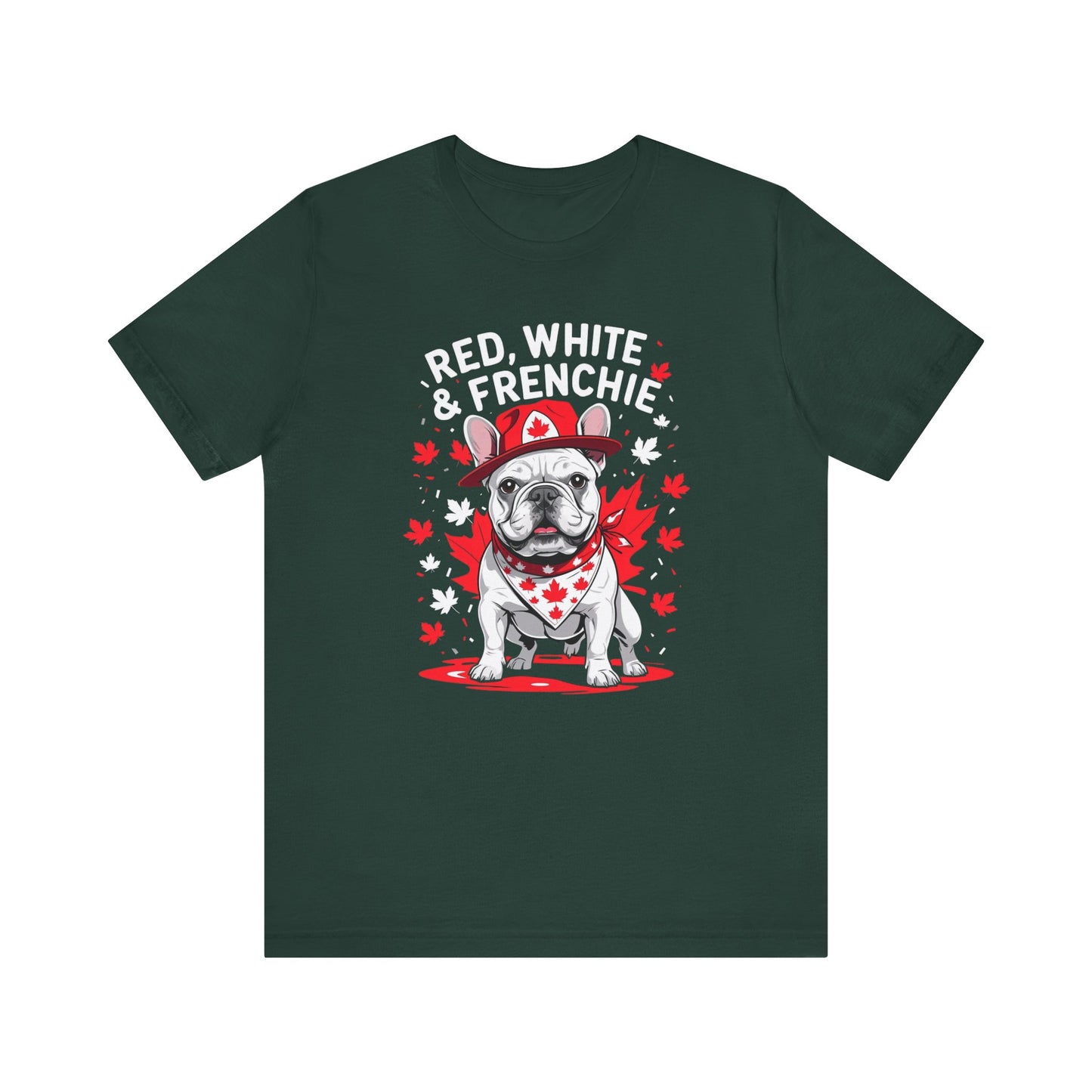 Red, White & Frenchie – Unisex Jersey Short Sleeve Tee │ Canada Day French Bulldog Shirt