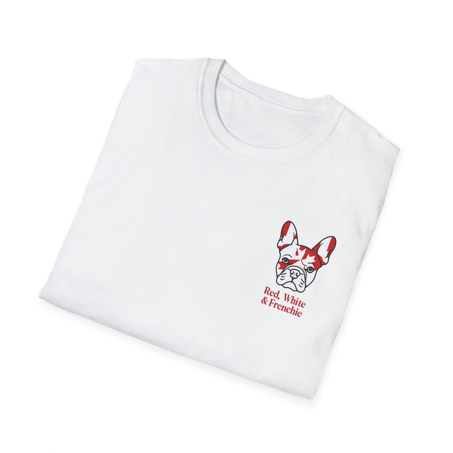 Red, White & Frenchie – Left Chest Logo Unisex Jersey Tee │ Canada Day French Bulldog Shirt