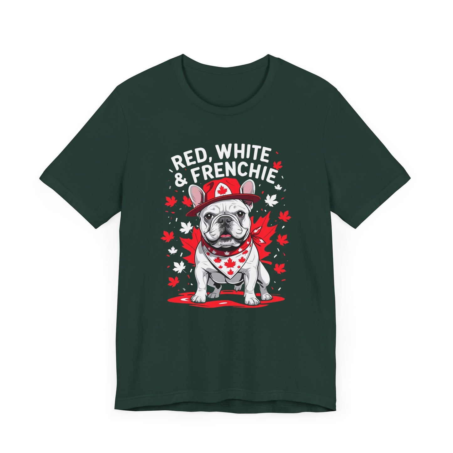 Red, White & Frenchie – Unisex Jersey Short Sleeve Tee │ Canada Day French Bulldog Shirt