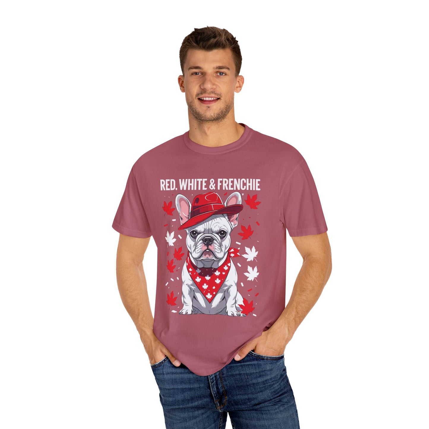 Red, White & Frenchie – Unisex Garment-Dyed Canada Day Tee