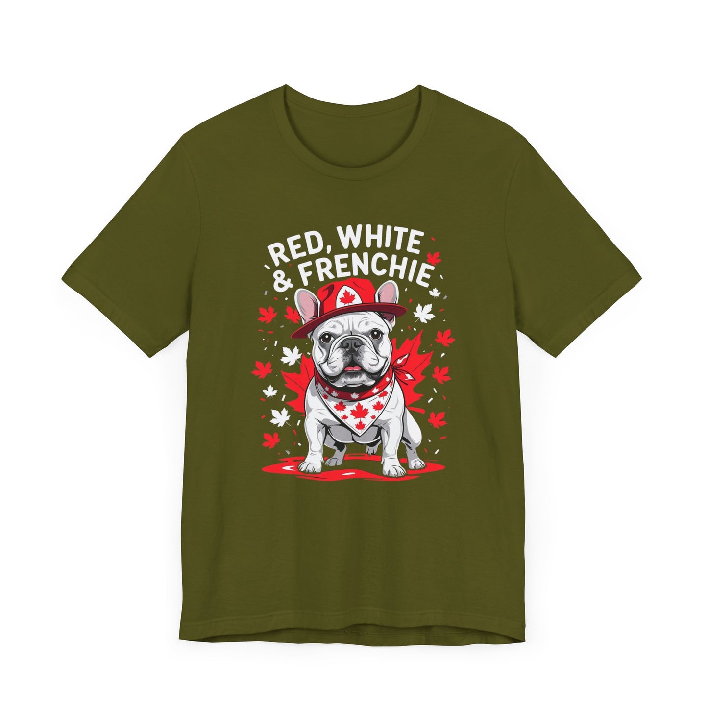 Red, White & Frenchie – Unisex Jersey Short Sleeve Tee │ Canada Day French Bulldog Shirt