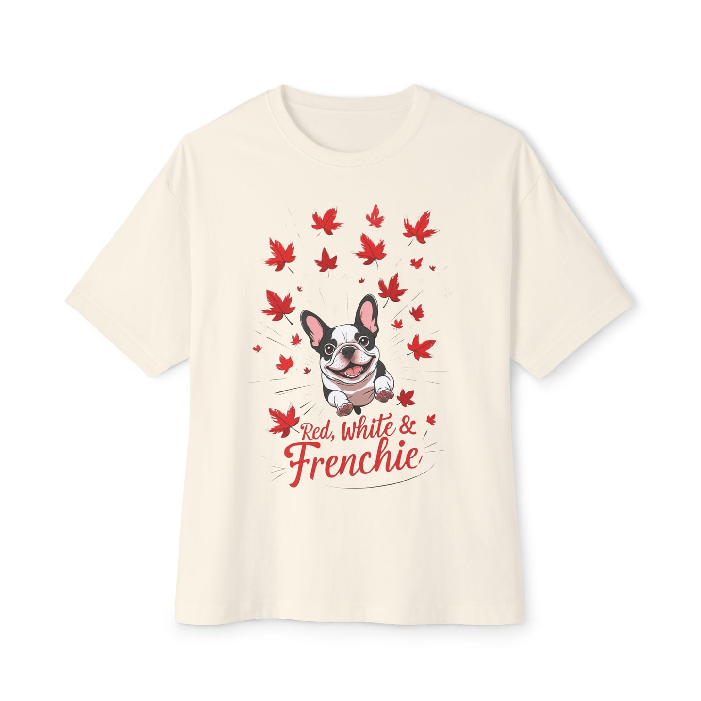Oversized Unisex Canada Day T-Shirt | Red, White & Frenchie French Bulldog Tee