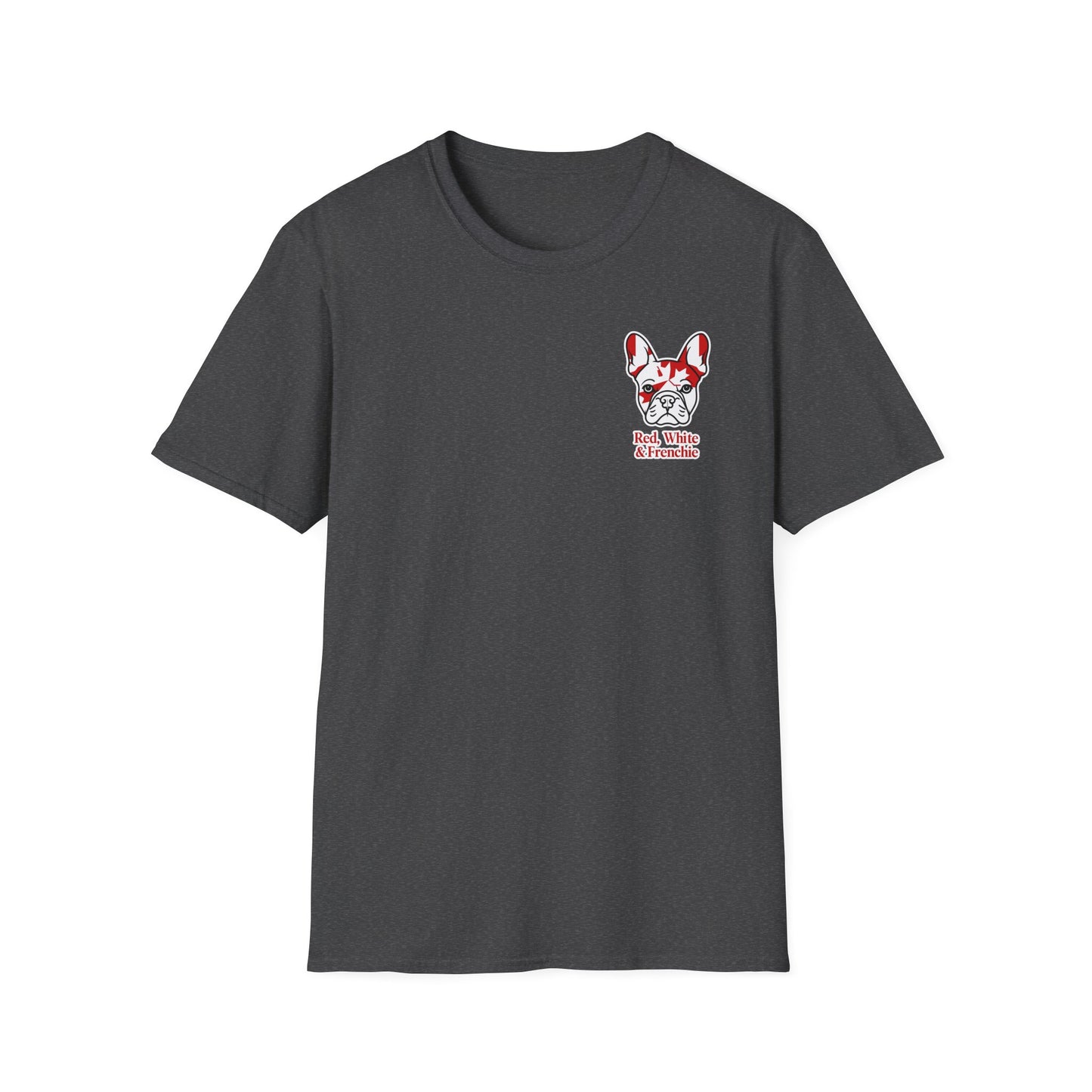 Red, White & Frenchie – Left Chest Logo Unisex Jersey Tee │ Canada Day French Bulldog Shirt