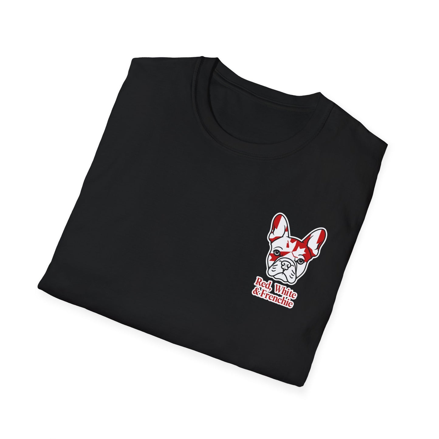 Red, White & Frenchie – Left Chest Logo Unisex Jersey Tee │ Canada Day French Bulldog Shirt