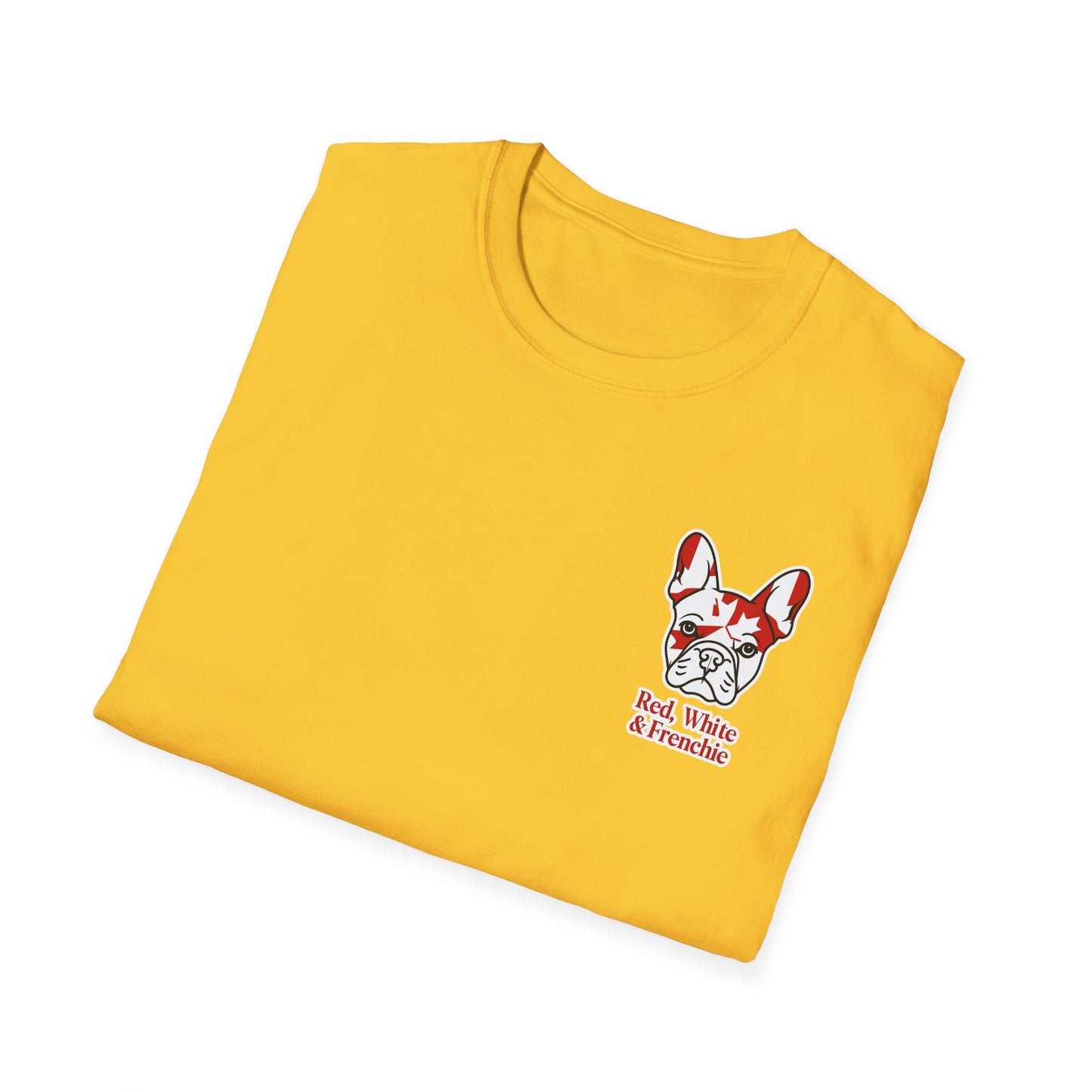 Red, White & Frenchie – Left Chest Logo Unisex Jersey Tee │ Canada Day French Bulldog Shirt