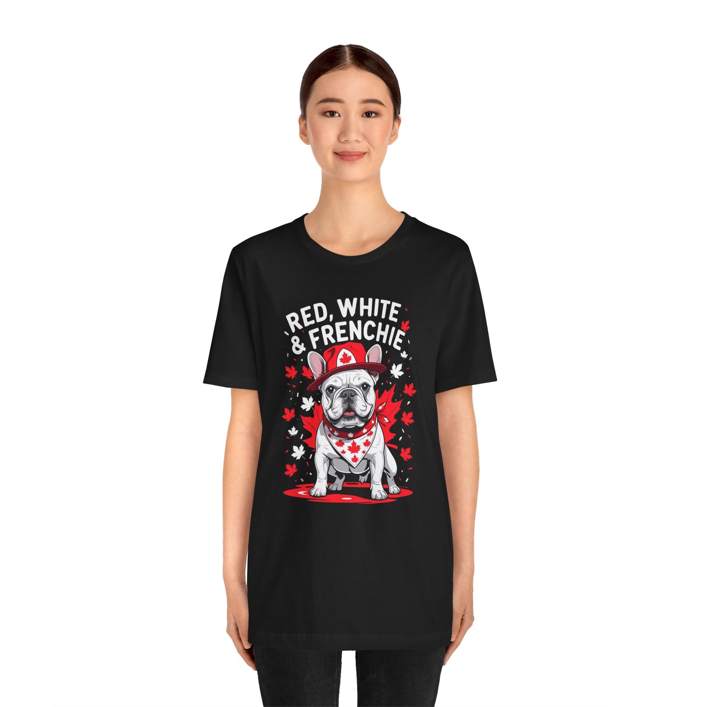 Red, White & Frenchie – Unisex Jersey Short Sleeve Tee │ Canada Day French Bulldog Shirt