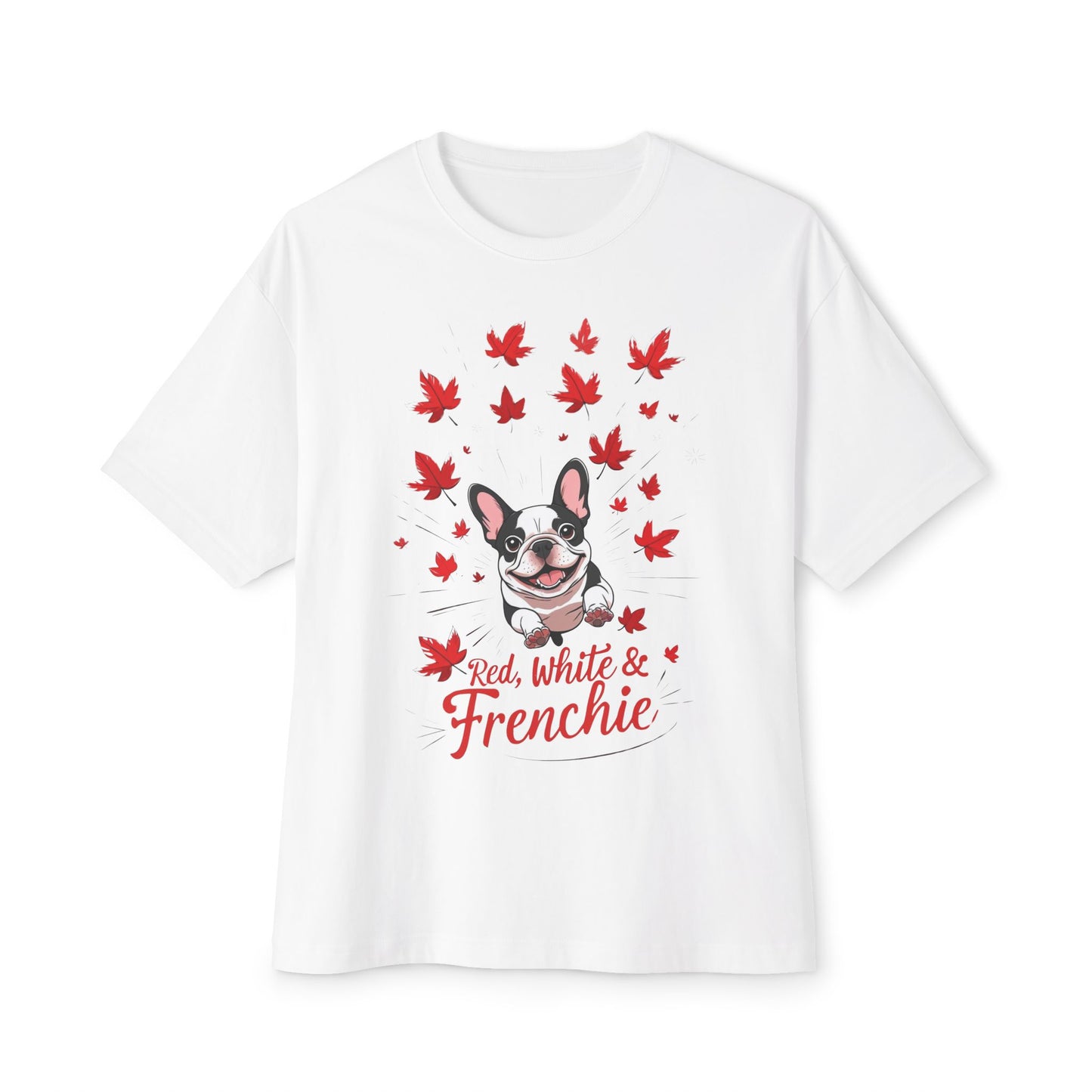 Oversized Unisex Canada Day T-Shirt | Red, White & Frenchie French Bulldog Tee