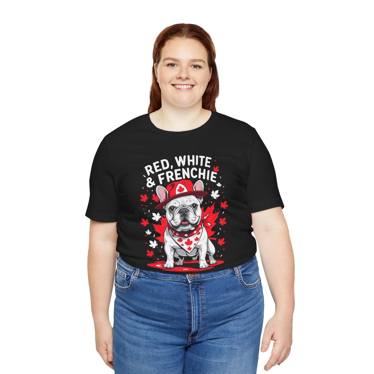 Red, White & Frenchie – Unisex Jersey Short Sleeve Tee │ Canada Day French Bulldog Shirt