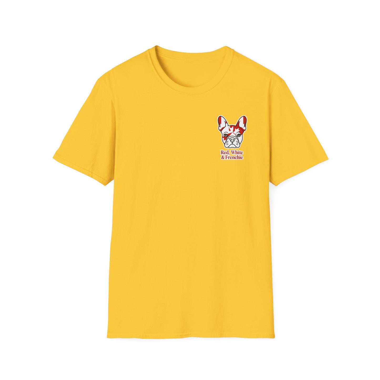 Red, White & Frenchie – Left Chest Logo Unisex Jersey Tee │ Canada Day French Bulldog Shirt