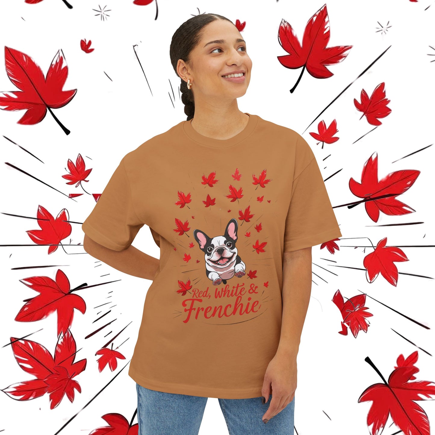 Oversized Unisex Canada Day T-Shirt | Red, White & Frenchie French Bulldog Tee