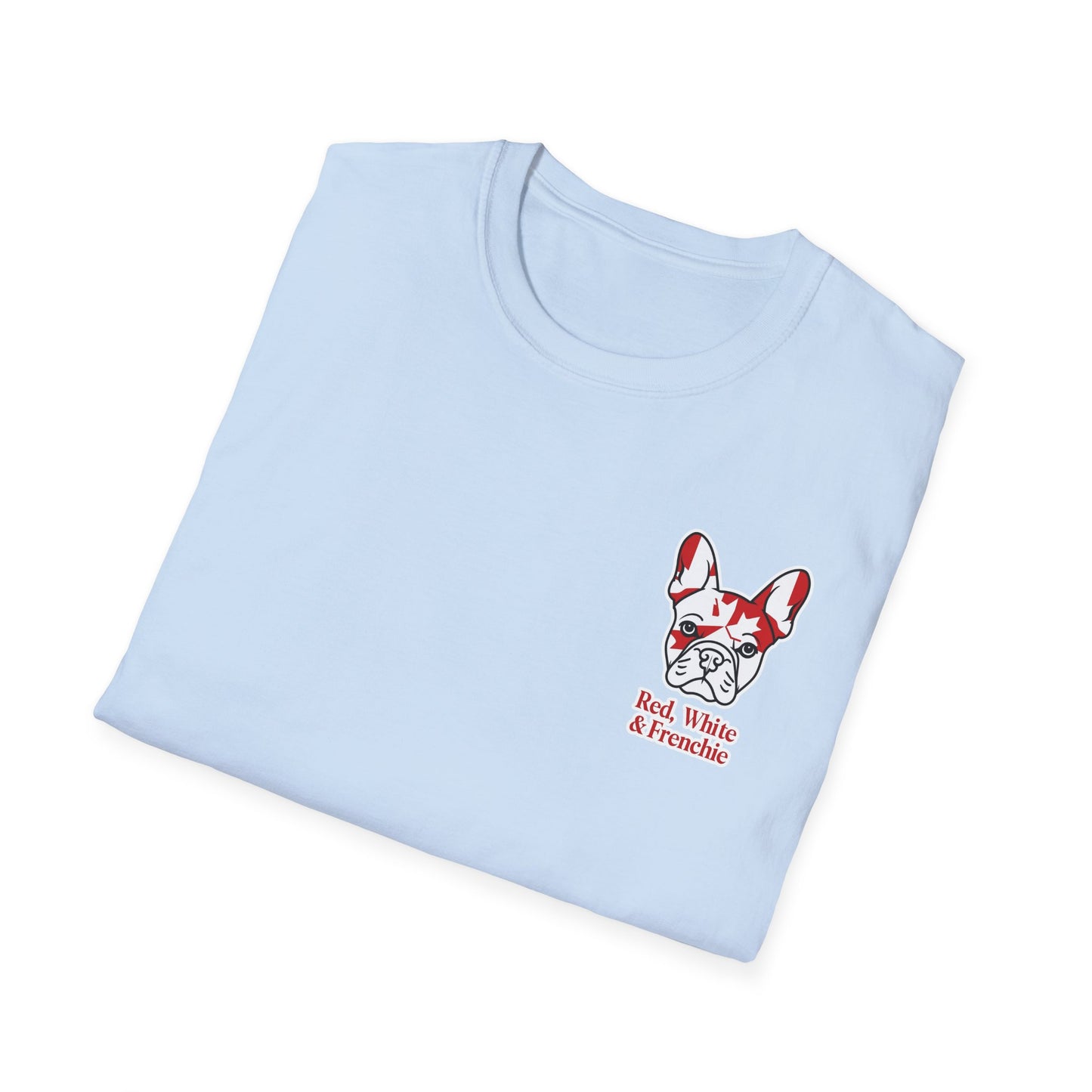 Red, White & Frenchie – Left Chest Logo Unisex Jersey Tee │ Canada Day French Bulldog Shirt