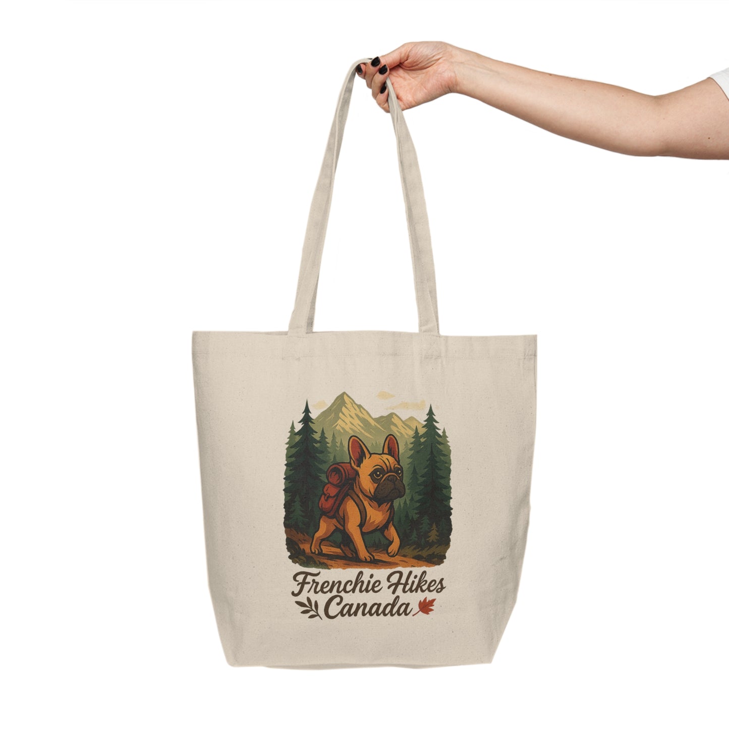 Frenchie Hikes Canada – Premium Canvas Tote Bag