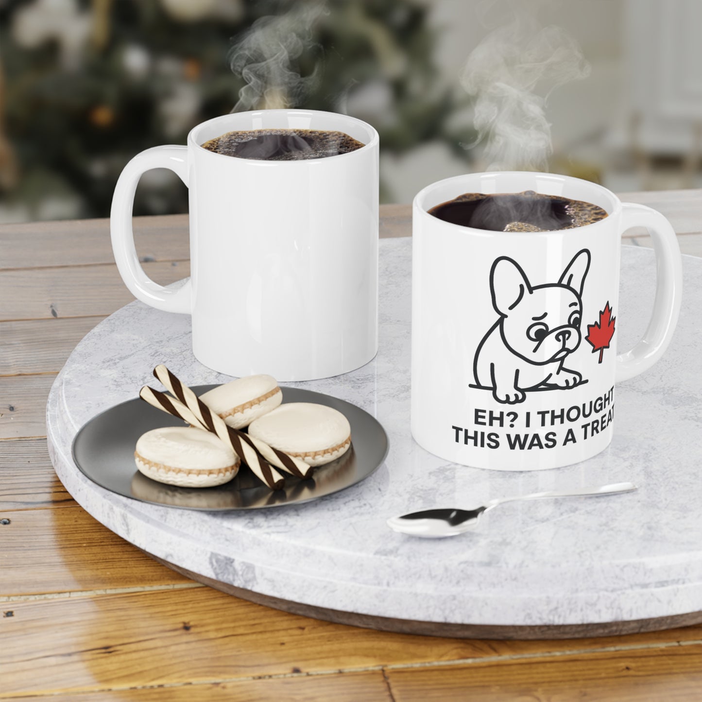 “Eh? I Thought This Was a Treat.” – Frenchie & Maple Leaf Ceramic Mug (11 oz | 15 oz | 20 oz)