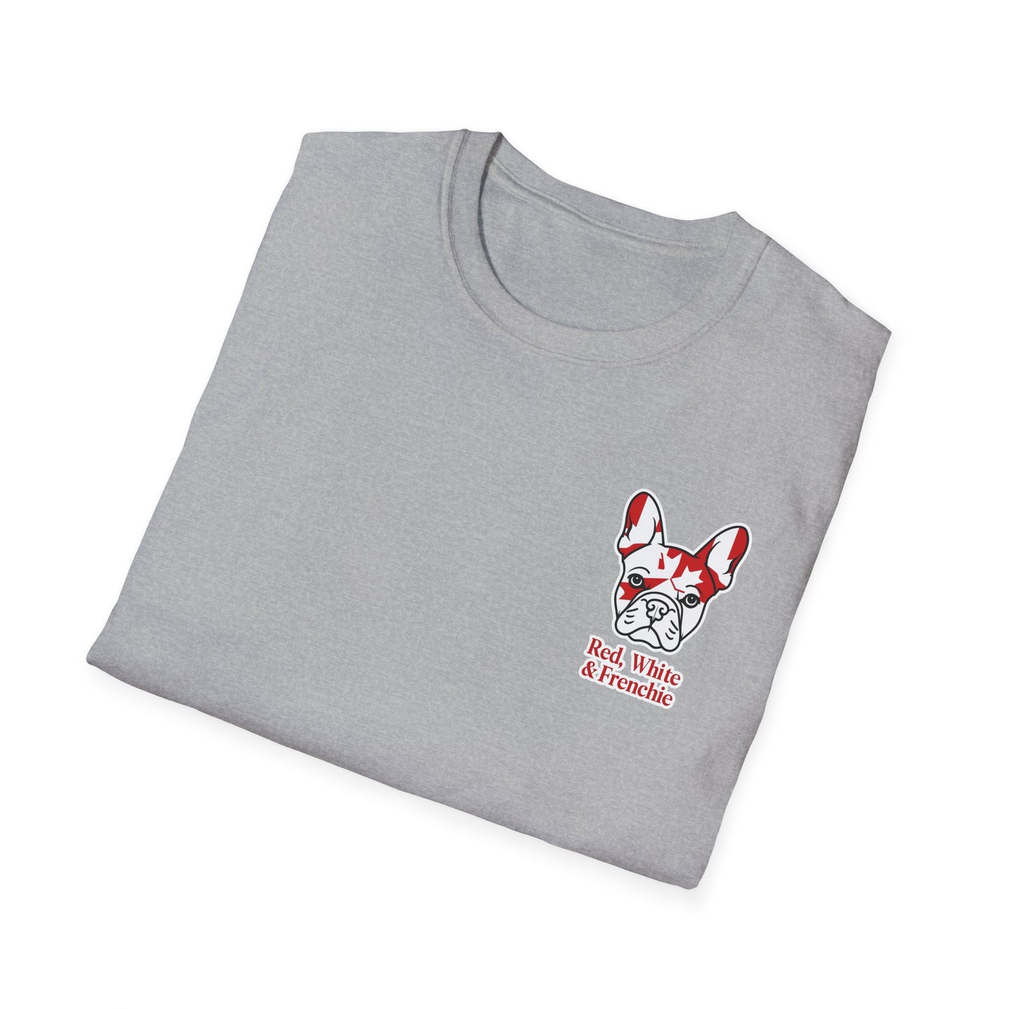 Red, White & Frenchie – Left Chest Logo Unisex Jersey Tee │ Canada Day French Bulldog Shirt