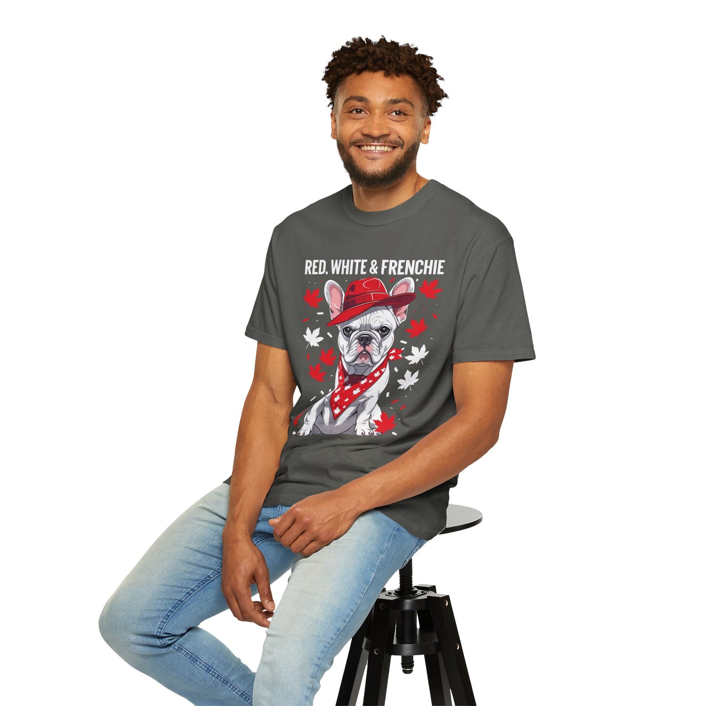 Red, White & Frenchie – Unisex Garment-Dyed Canada Day Tee