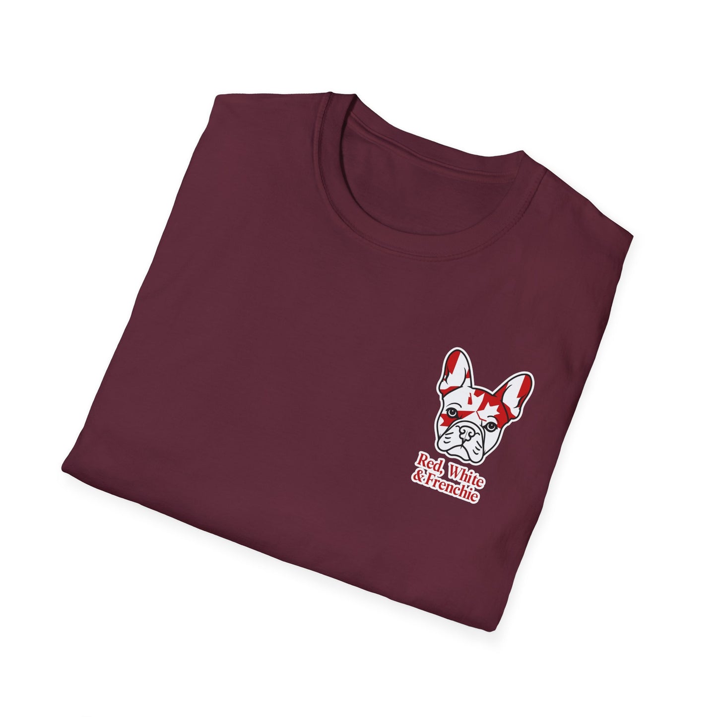 Red, White & Frenchie – Left Chest Logo Unisex Jersey Tee │ Canada Day French Bulldog Shirt