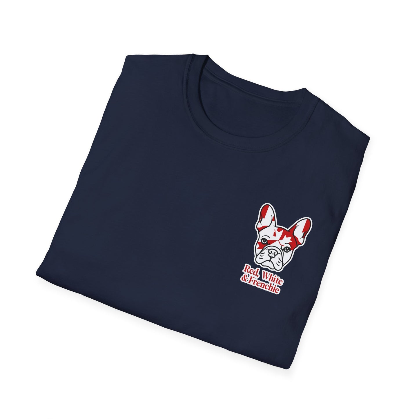 Red, White & Frenchie – Left Chest Logo Unisex Jersey Tee │ Canada Day French Bulldog Shirt