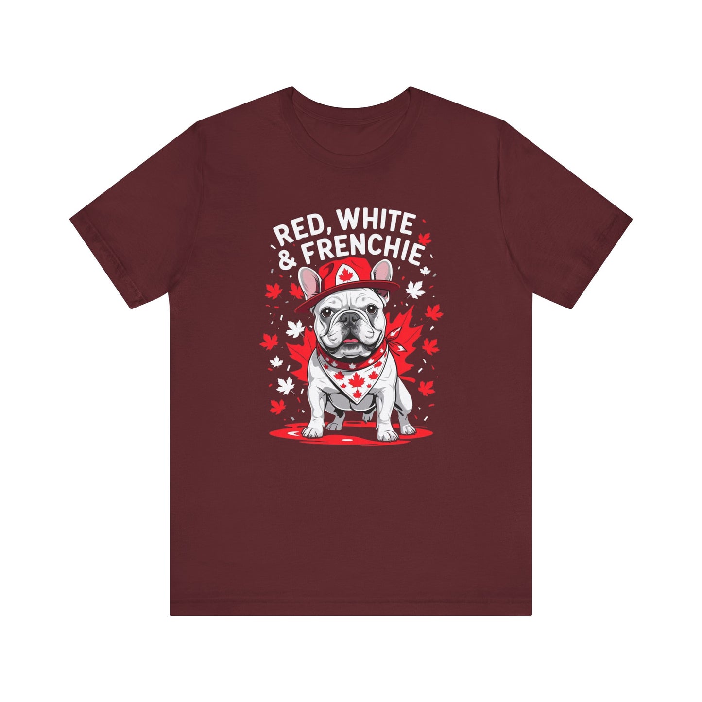 Red, White & Frenchie – Unisex Jersey Short Sleeve Tee │ Canada Day French Bulldog Shirt