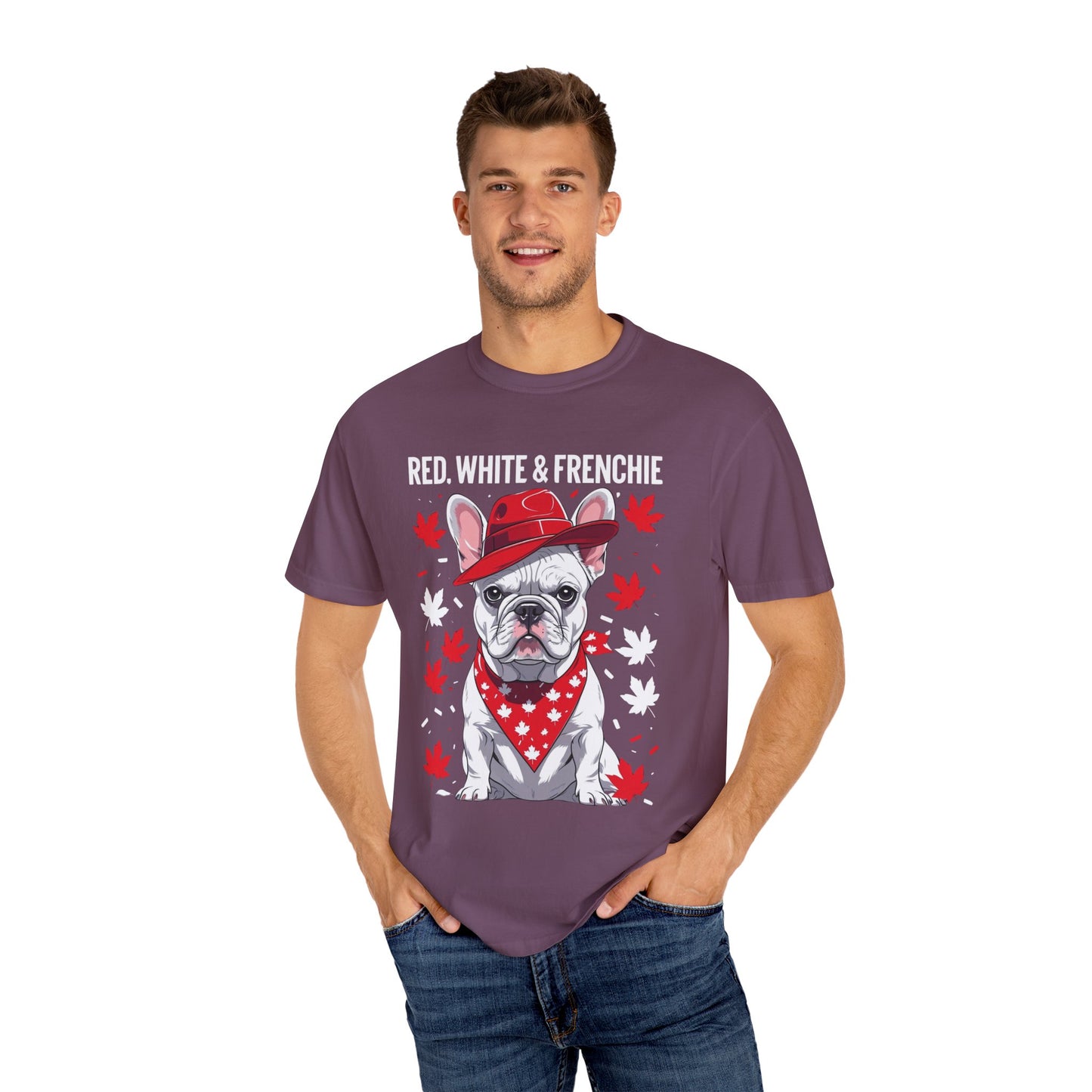 Red, White & Frenchie – Unisex Garment-Dyed Canada Day Tee